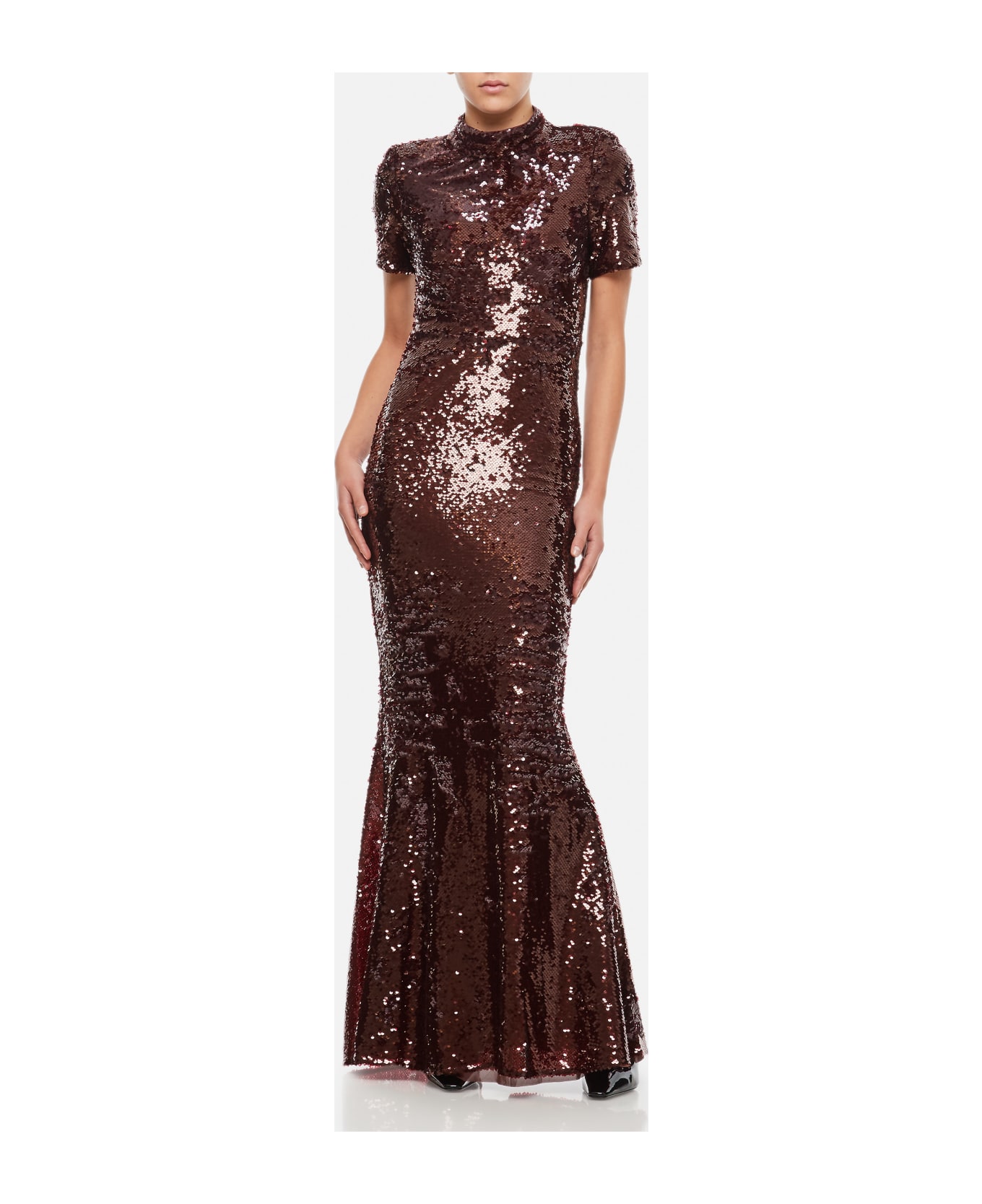 self-portrait Brown Sequin Maxi Dress - Brown