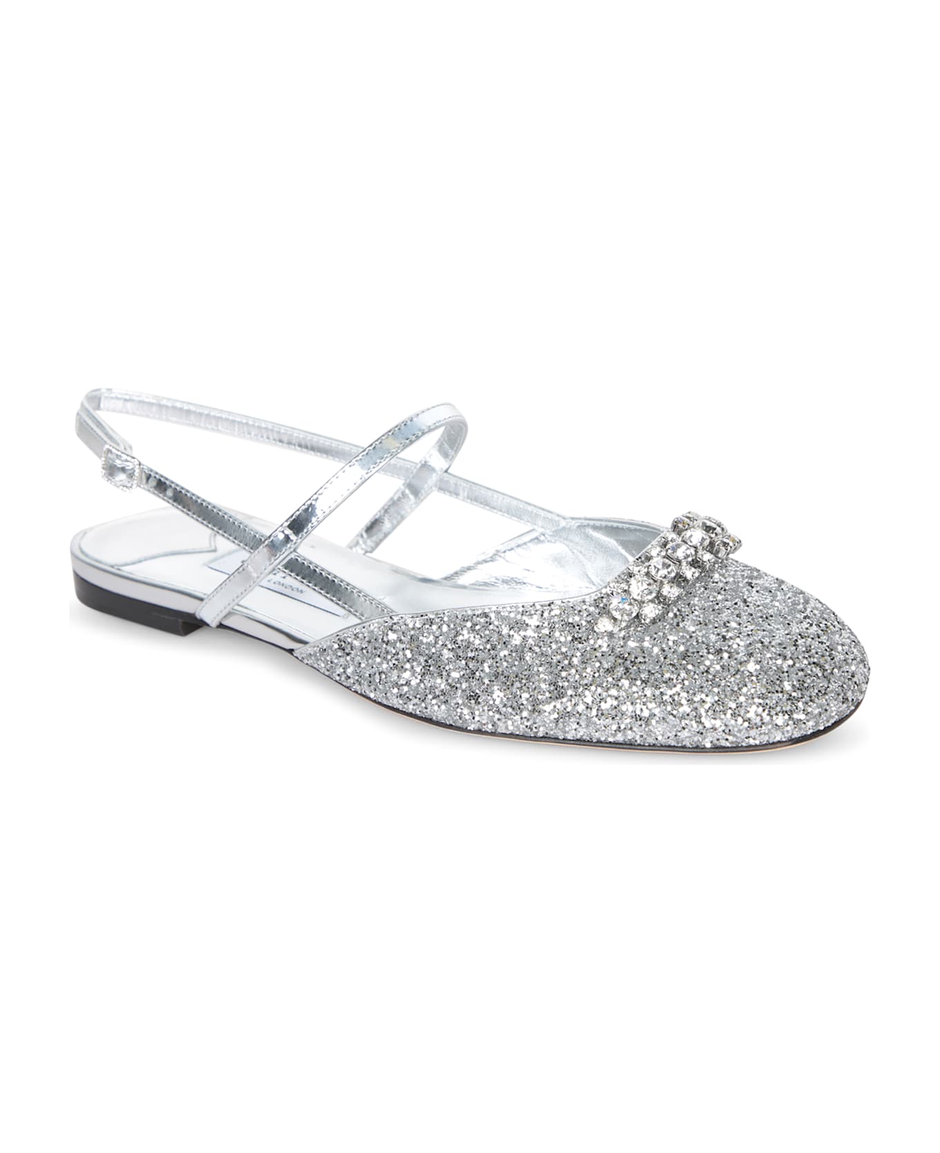 Jimmy Choo Belinda Silver Glitter Ballerinas - Metallic