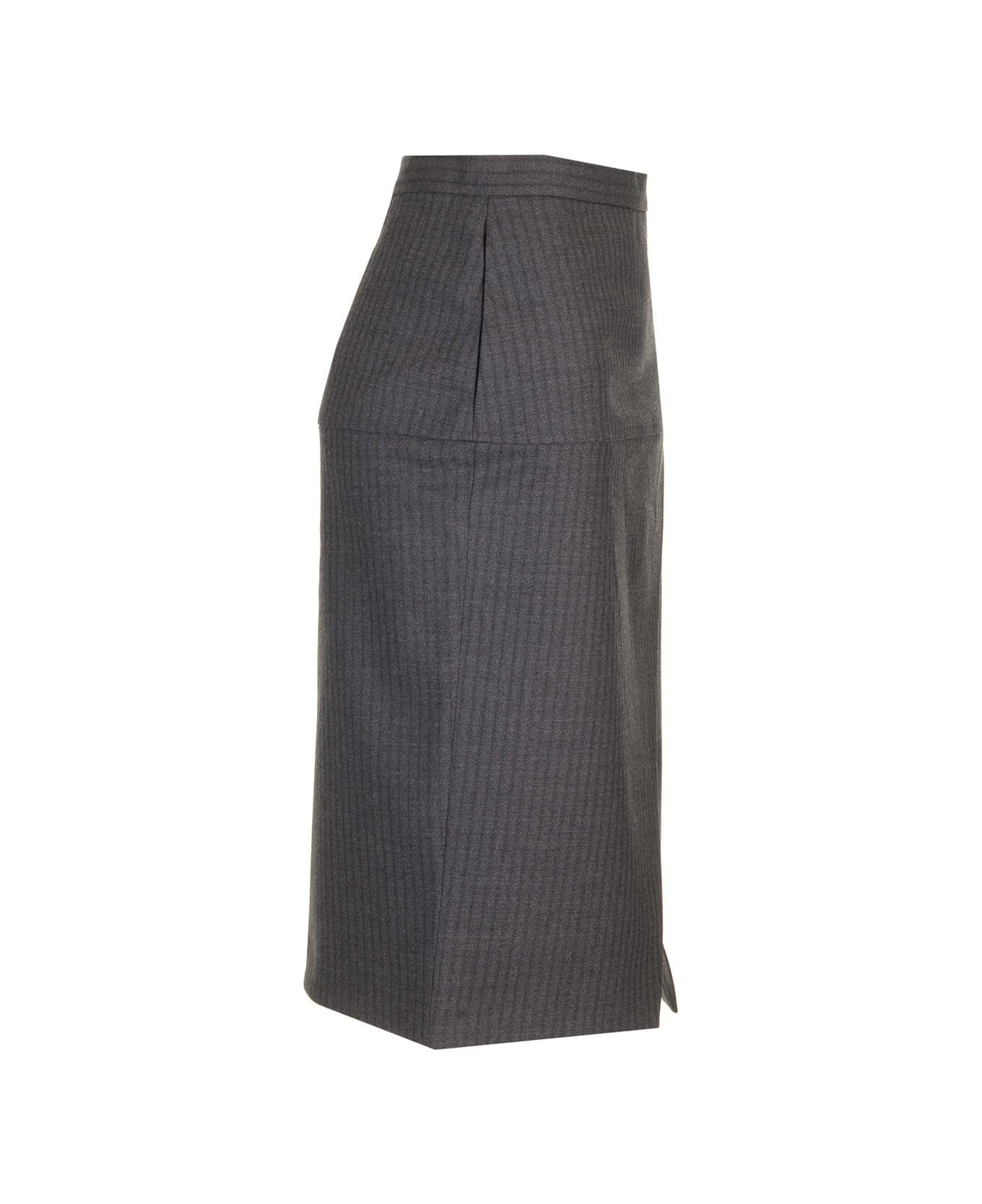 Fendi Pinstriped Wool Pencil Skirt - Grey