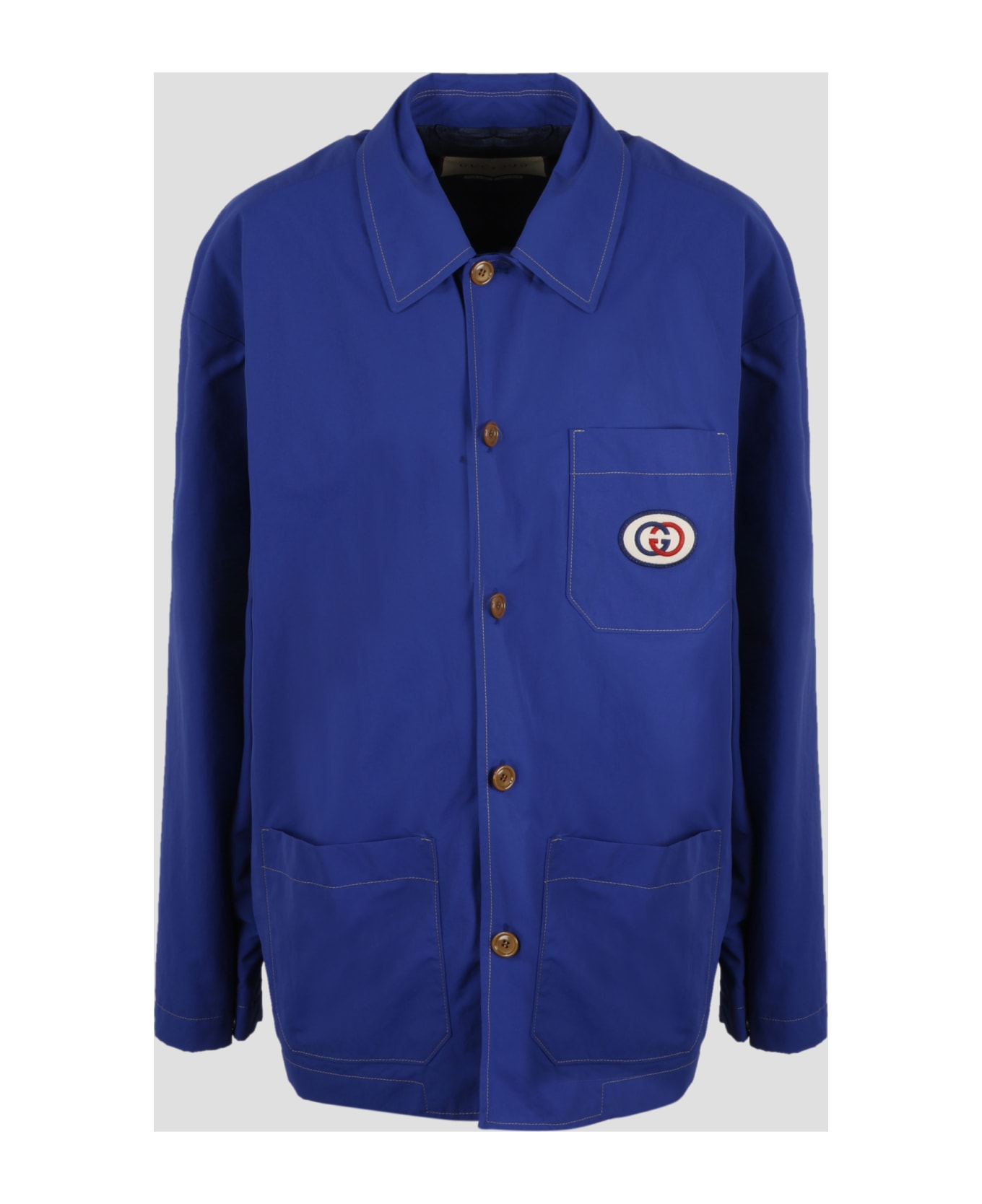 Gucci Nylon Jacket With Gg Patch - Blue