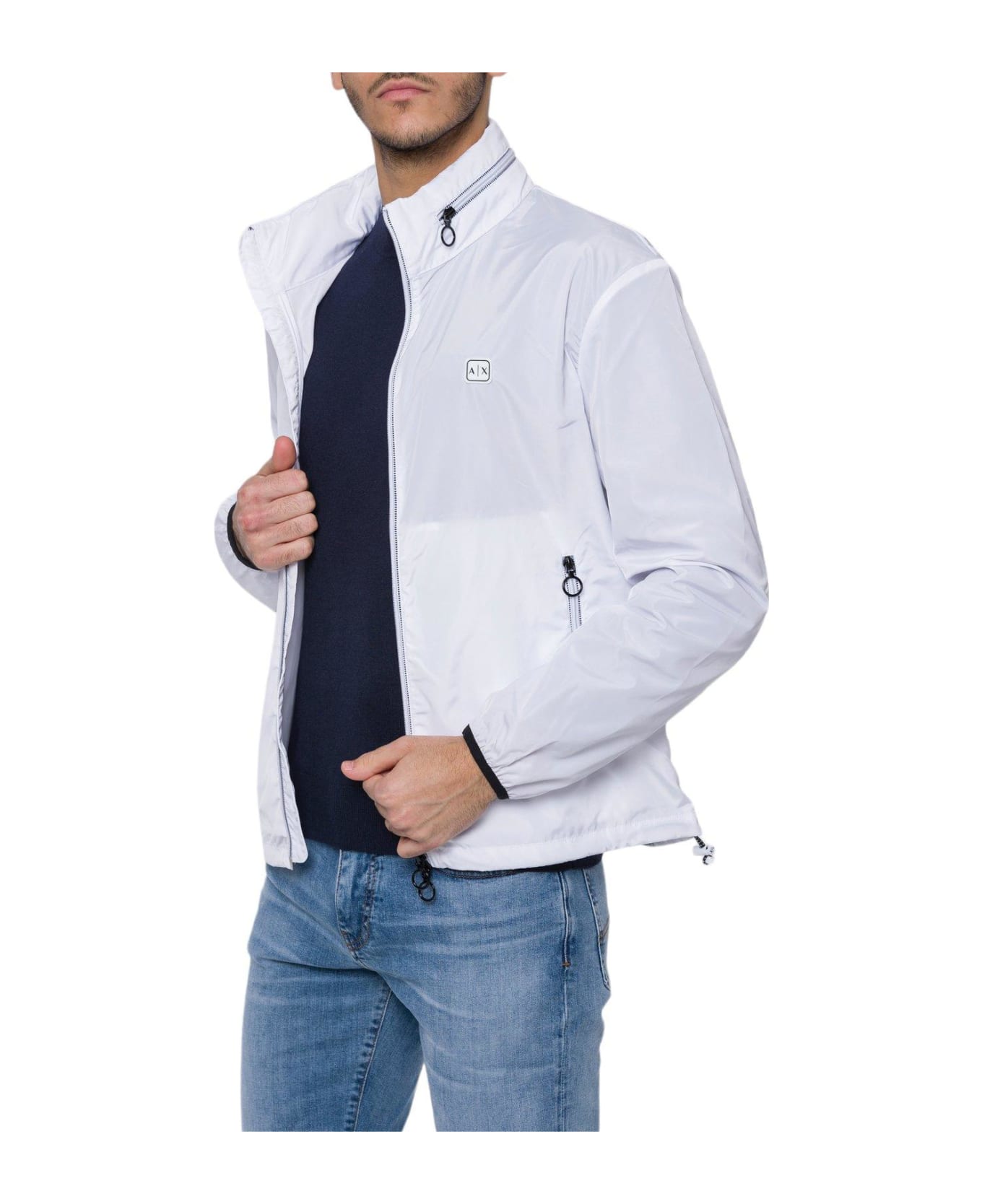 Armani Collezioni Logo Patch Zipped Jacket - White