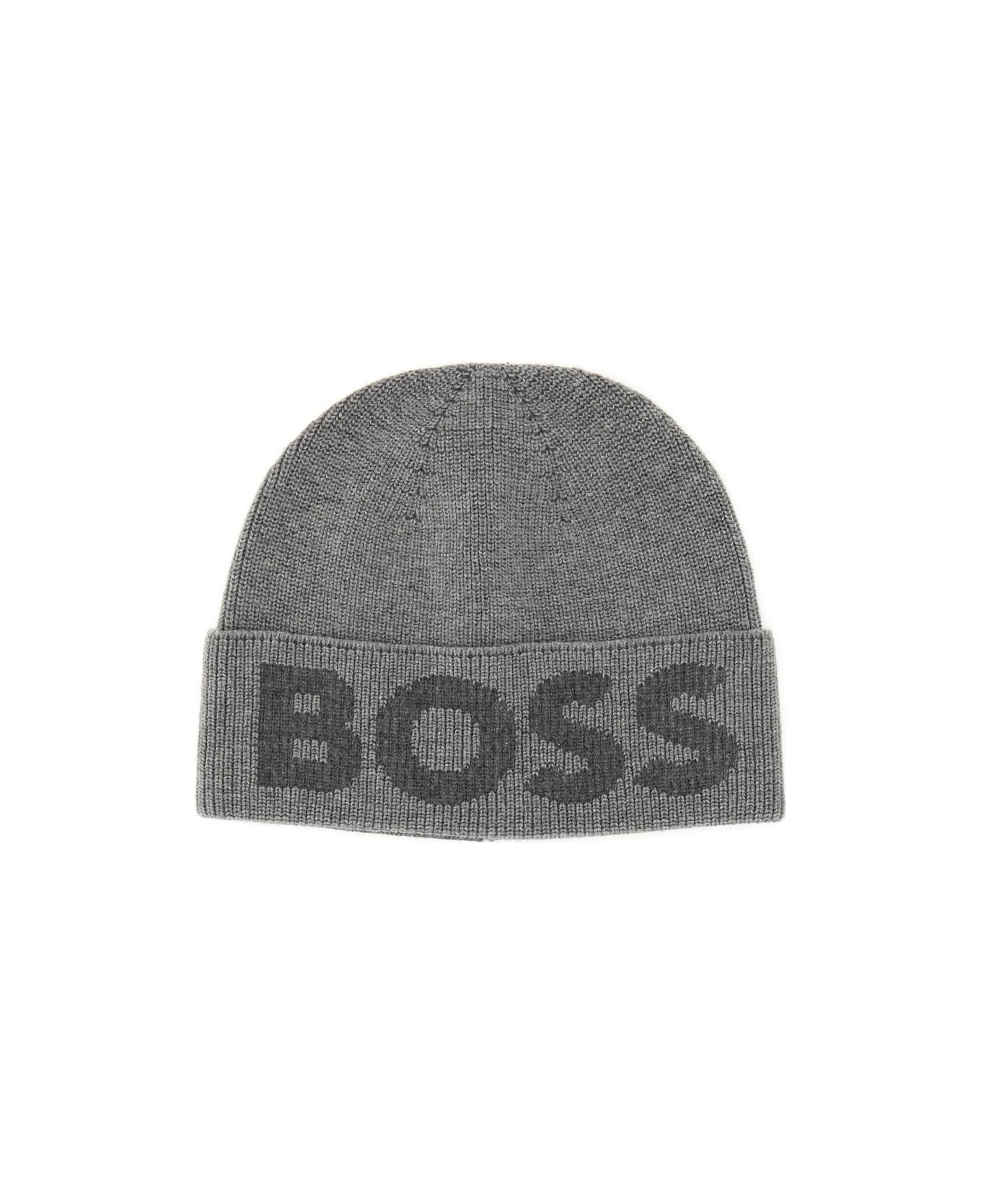 Hugo Boss Knit Hat With Logo - GREY