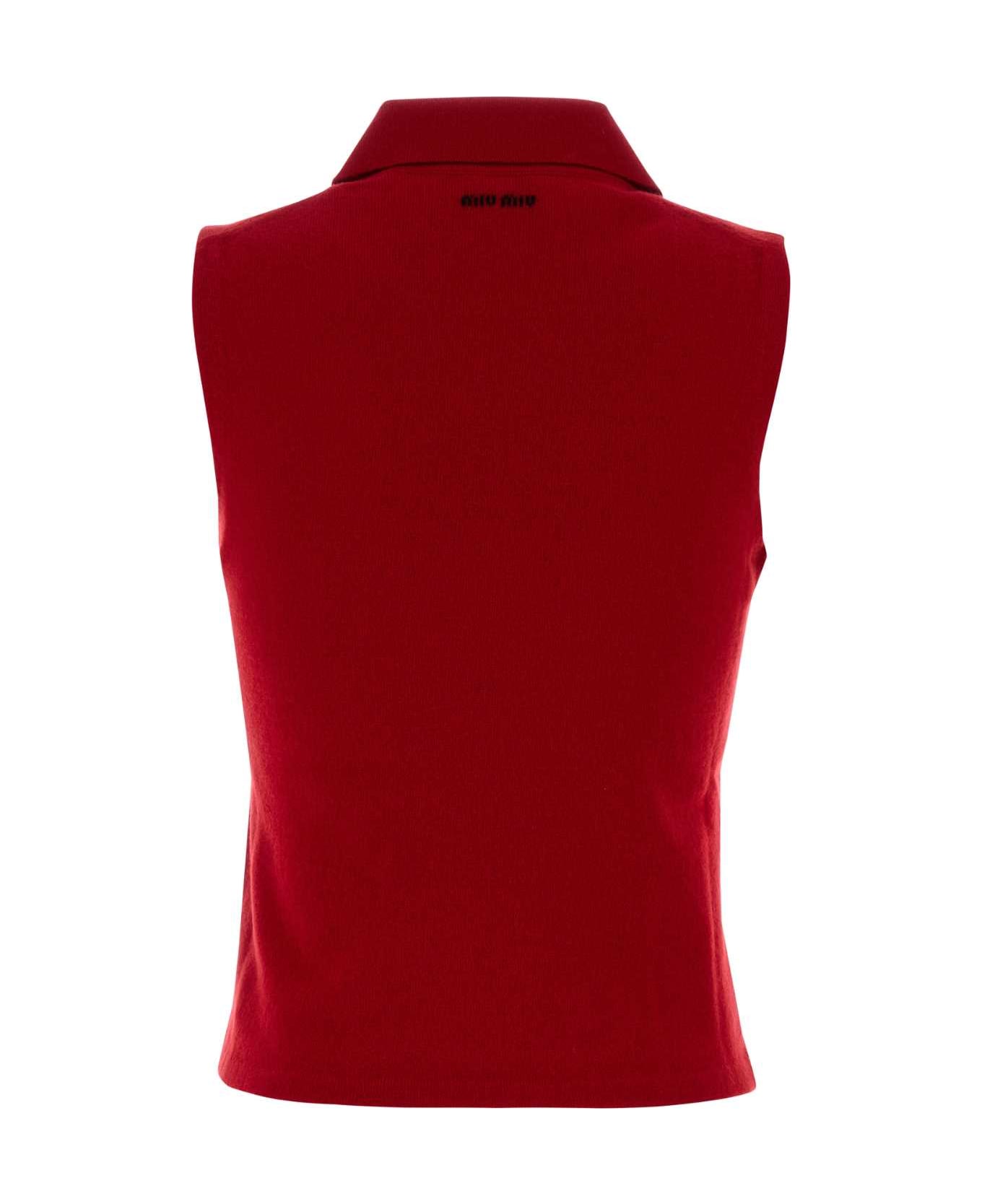 Miu Miu Reed Cashmere Polo Shirt - ROSSO