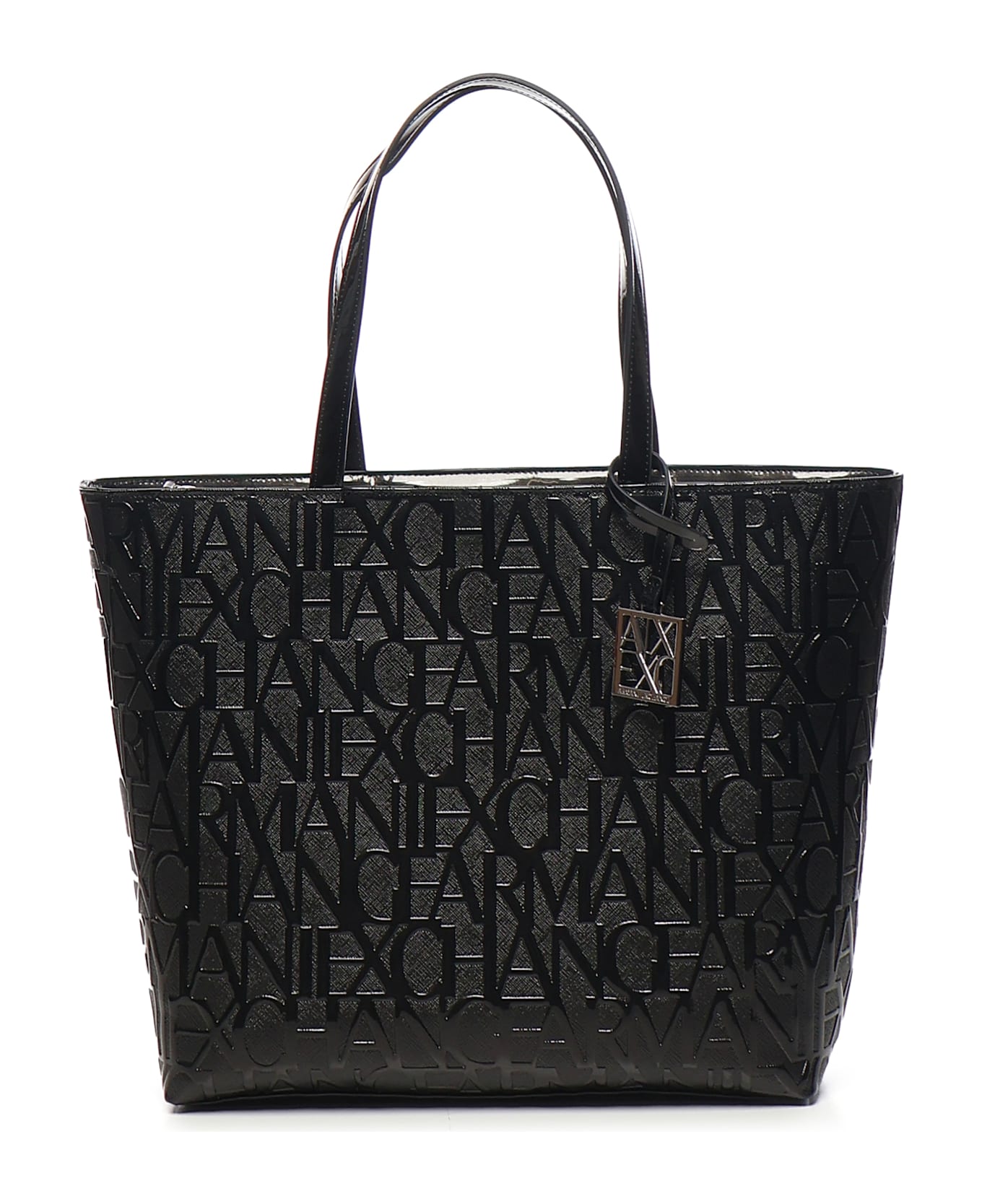 Armani Exchange Shopper Bag With All-over Logo - Black