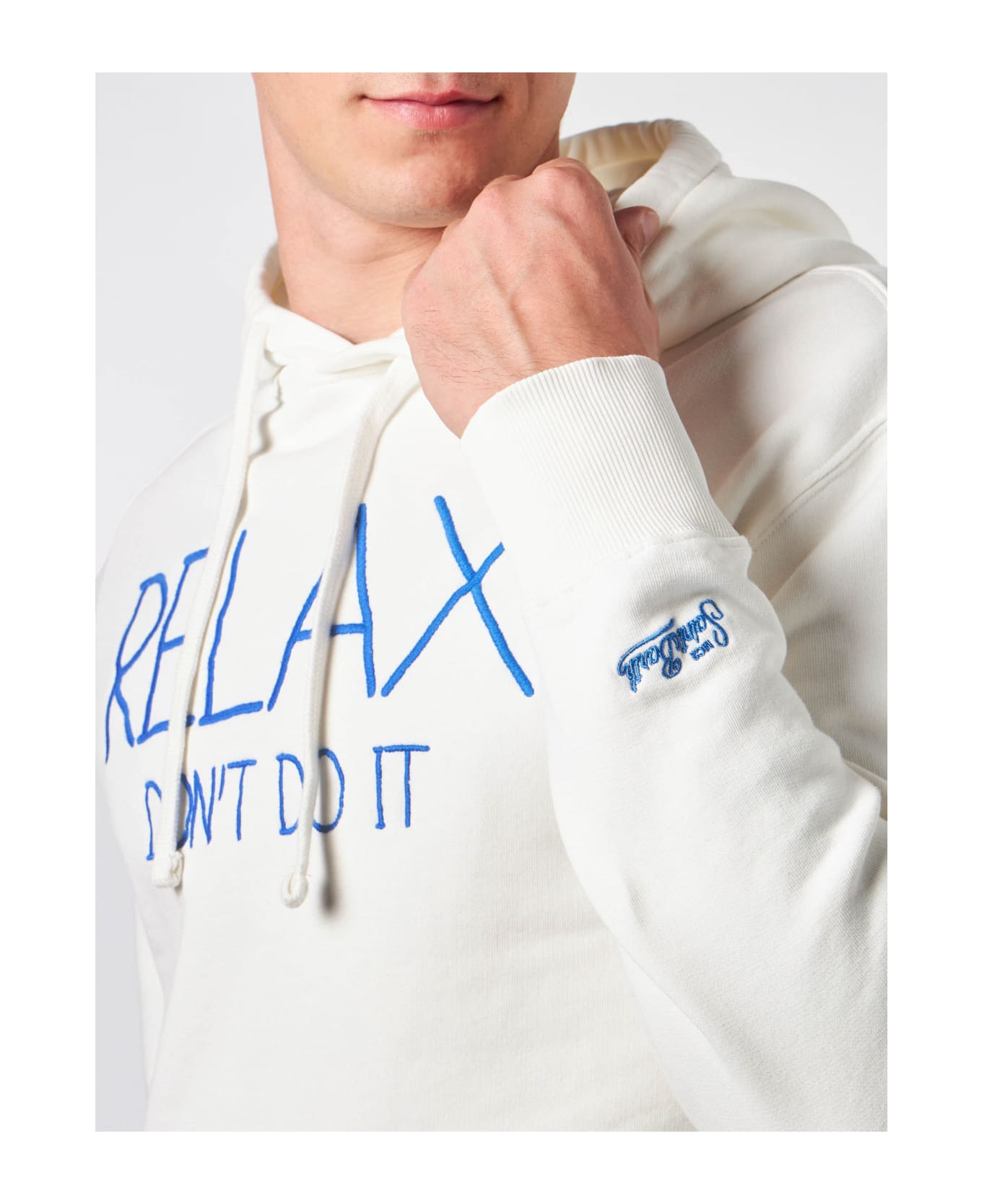 MC2 Saint Barth Man White Hoodie With Relax Don
t Do It Embroidery - WHITE
