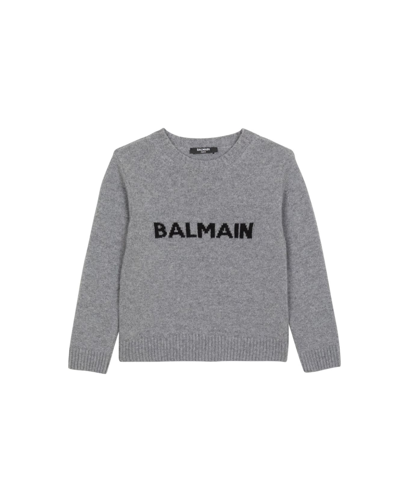 Balmain Grey Sweater With Balmain Logo - Black