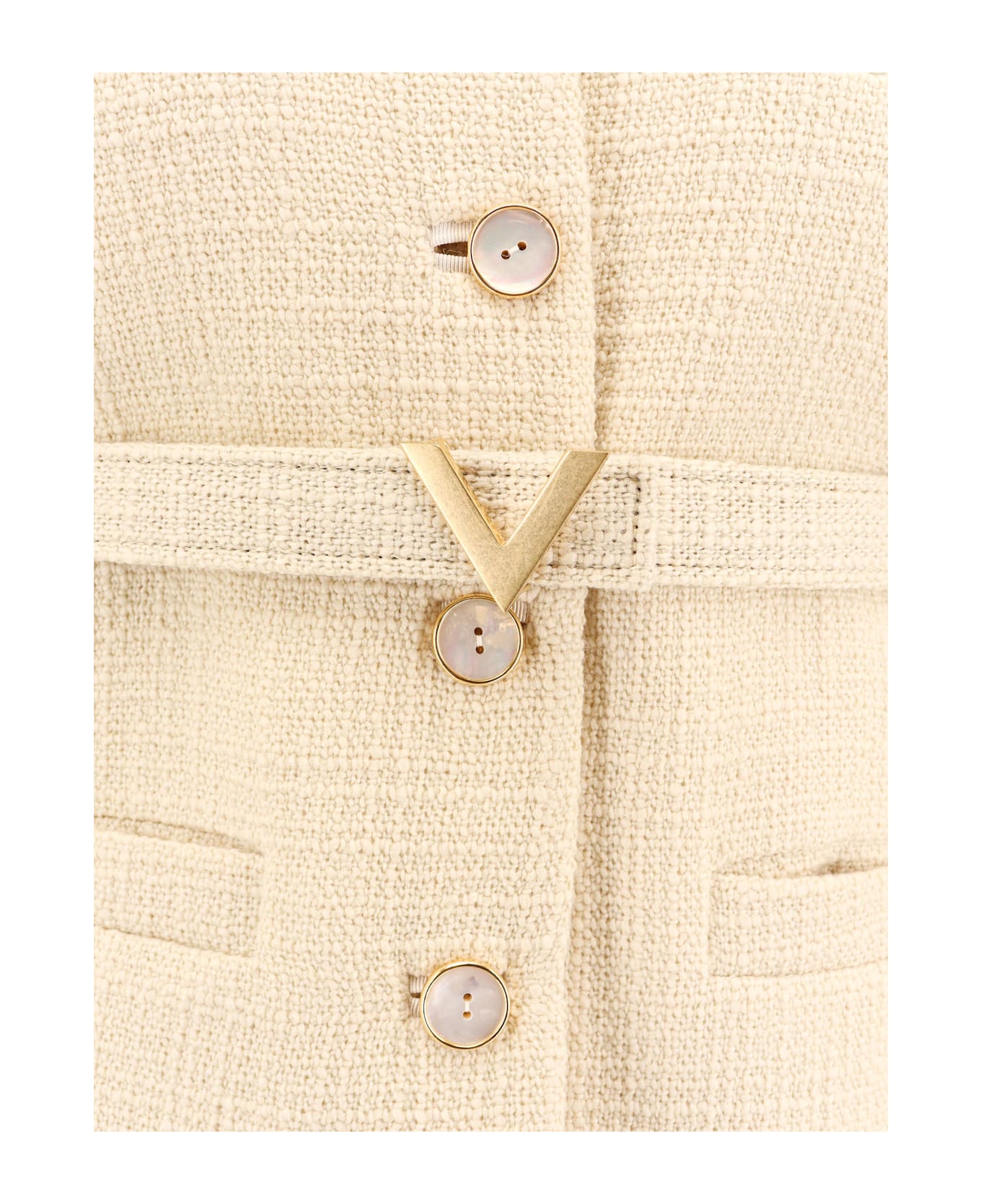 Wool Blazer With Leather Belt And V Gold Buckle