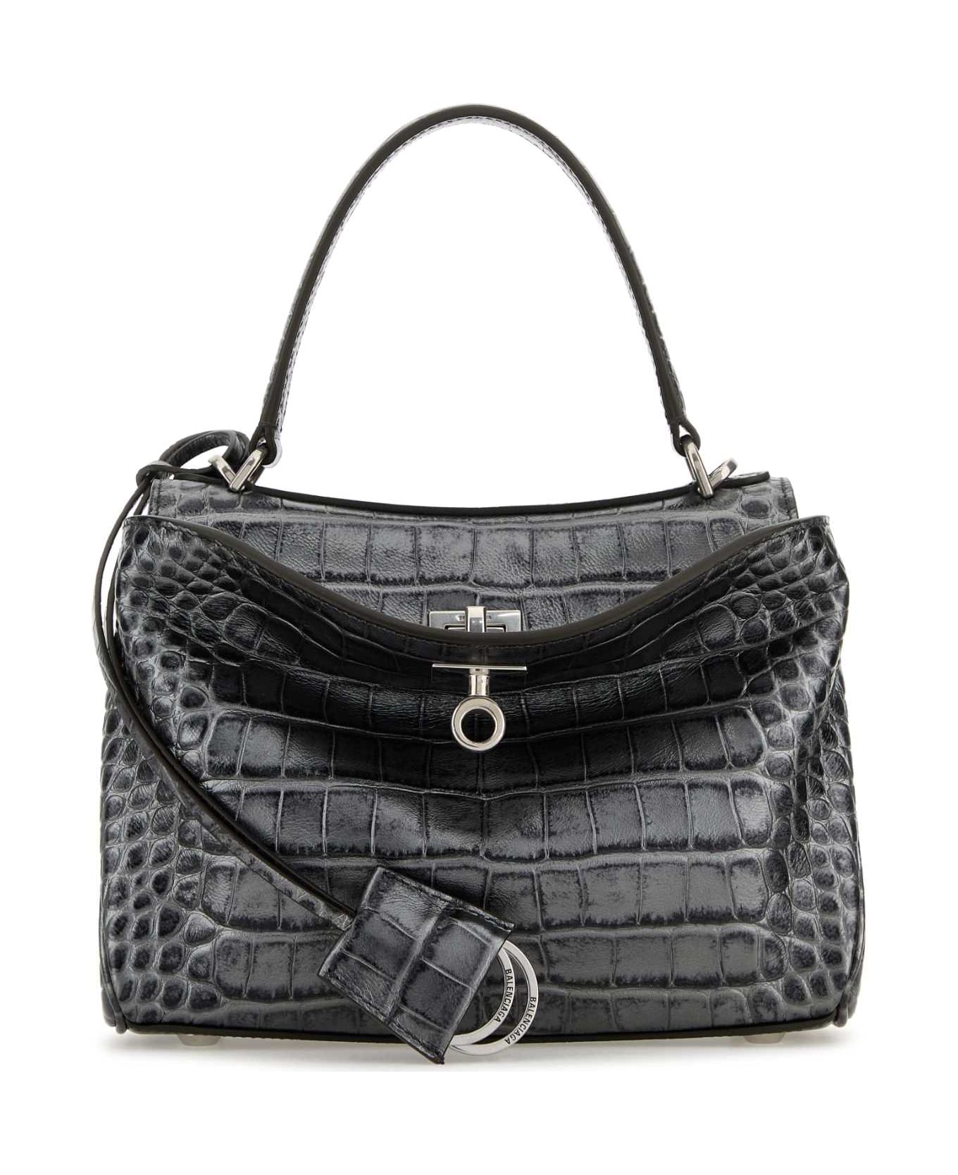 Balenciaga Silver Leather Mini Rodeo Handbag - GUNMETAL