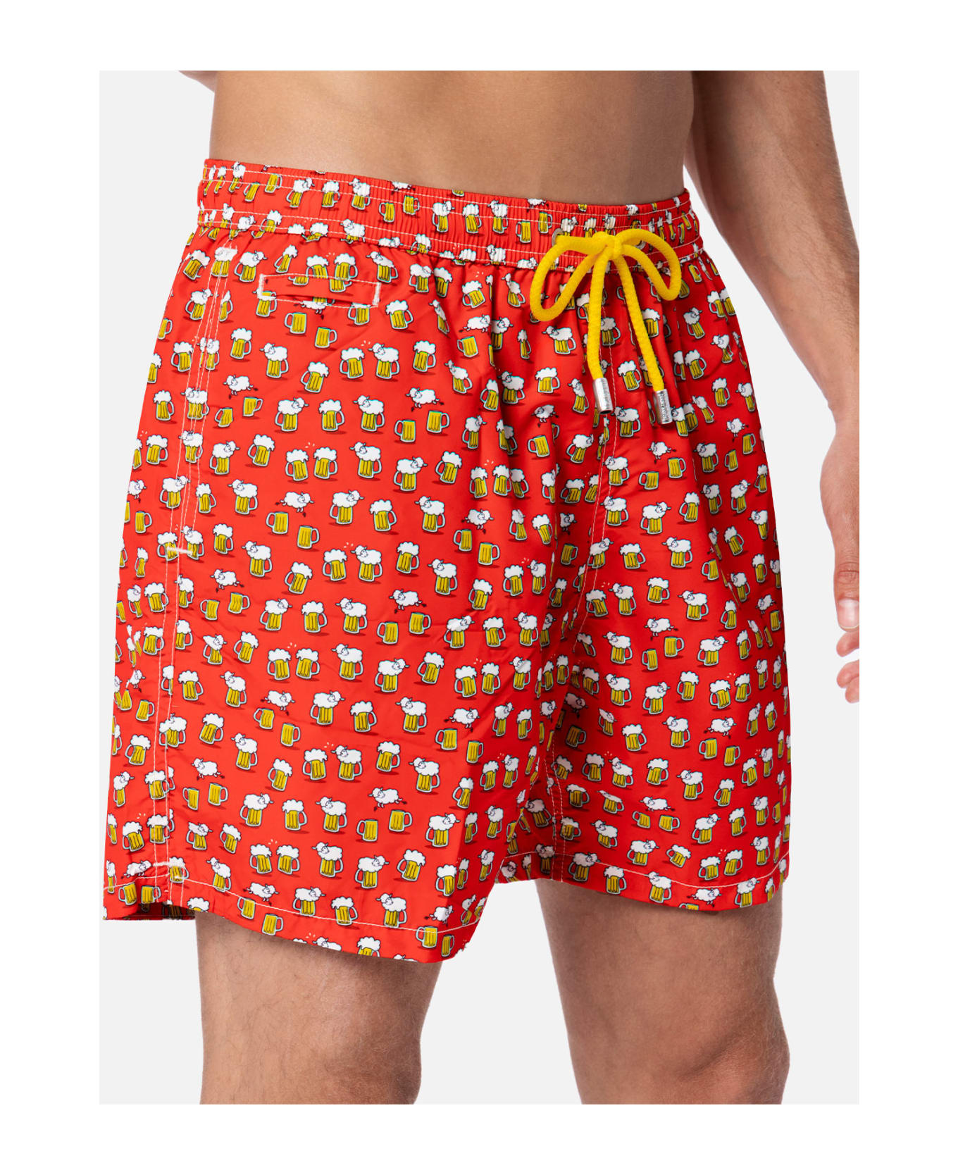 MC2 Saint Barth Man Lightweight Fabric Swim-shorts Lighting Micro Fantasy With Beer Print - RED