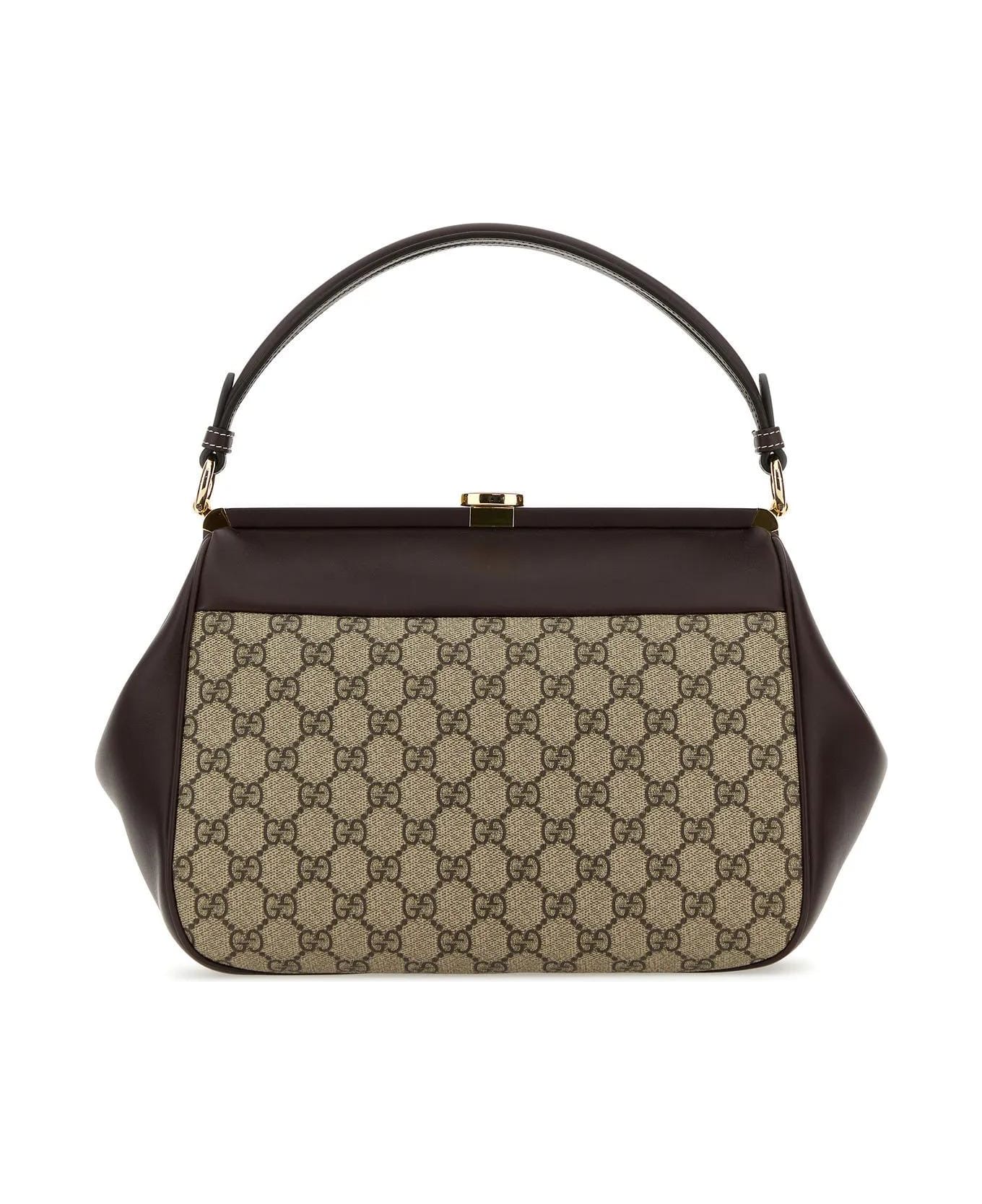 Gucci Gg Supreme Fabric And Leather Handbag - Brown