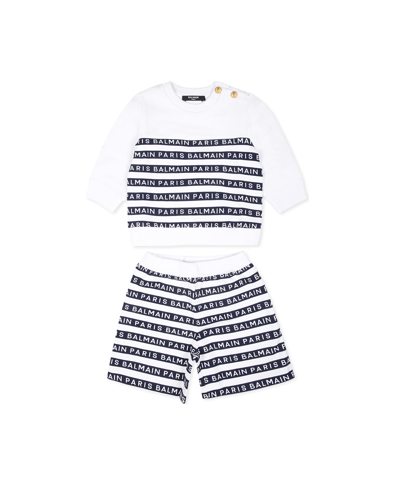 Balmain White Suit For Baby Boy With Logo - White
