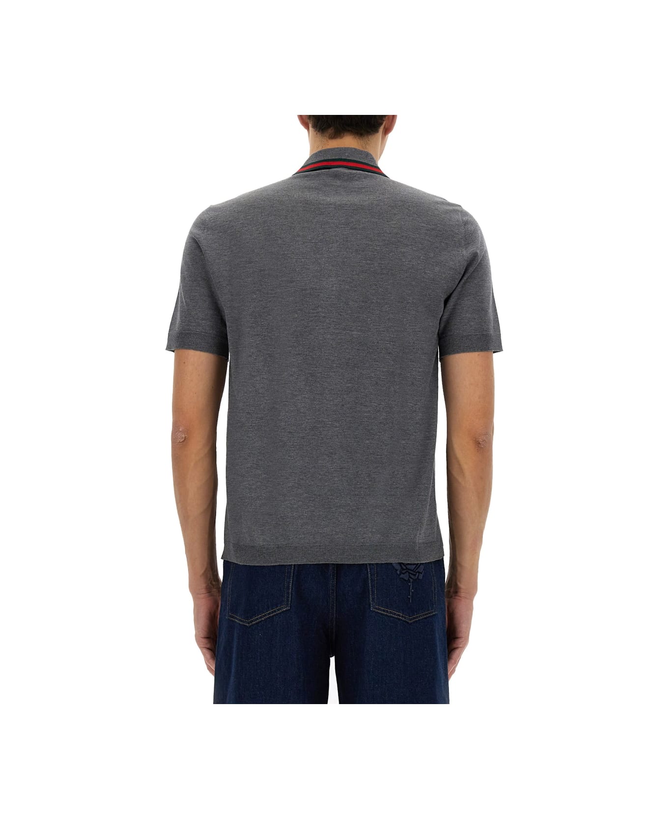 Gucci Polo Shirt With Web Pattern - BLUE