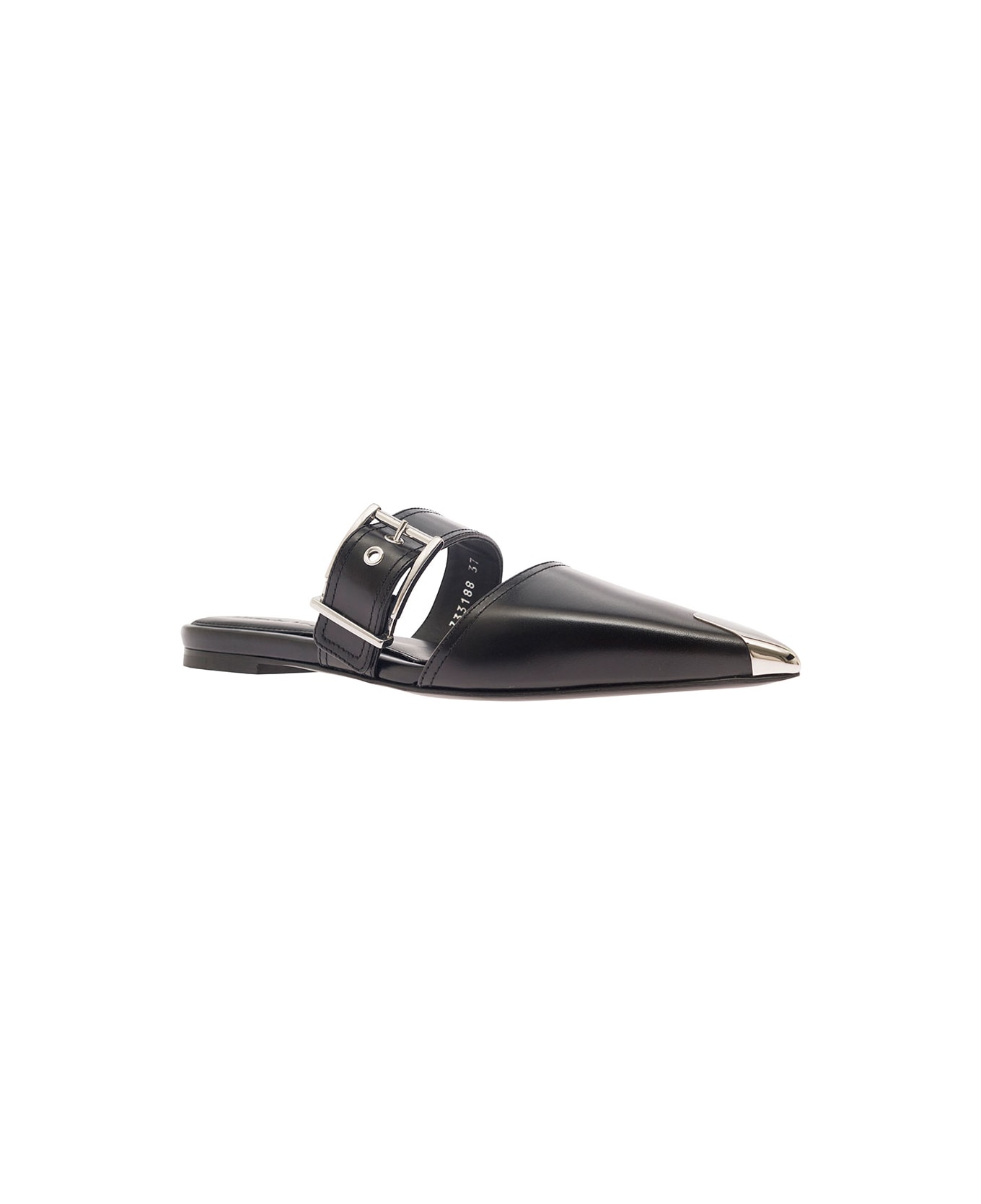 Alexander McQueen 'punk' Black Mules With Metal Tip In Leather Woman - Black サンダル
