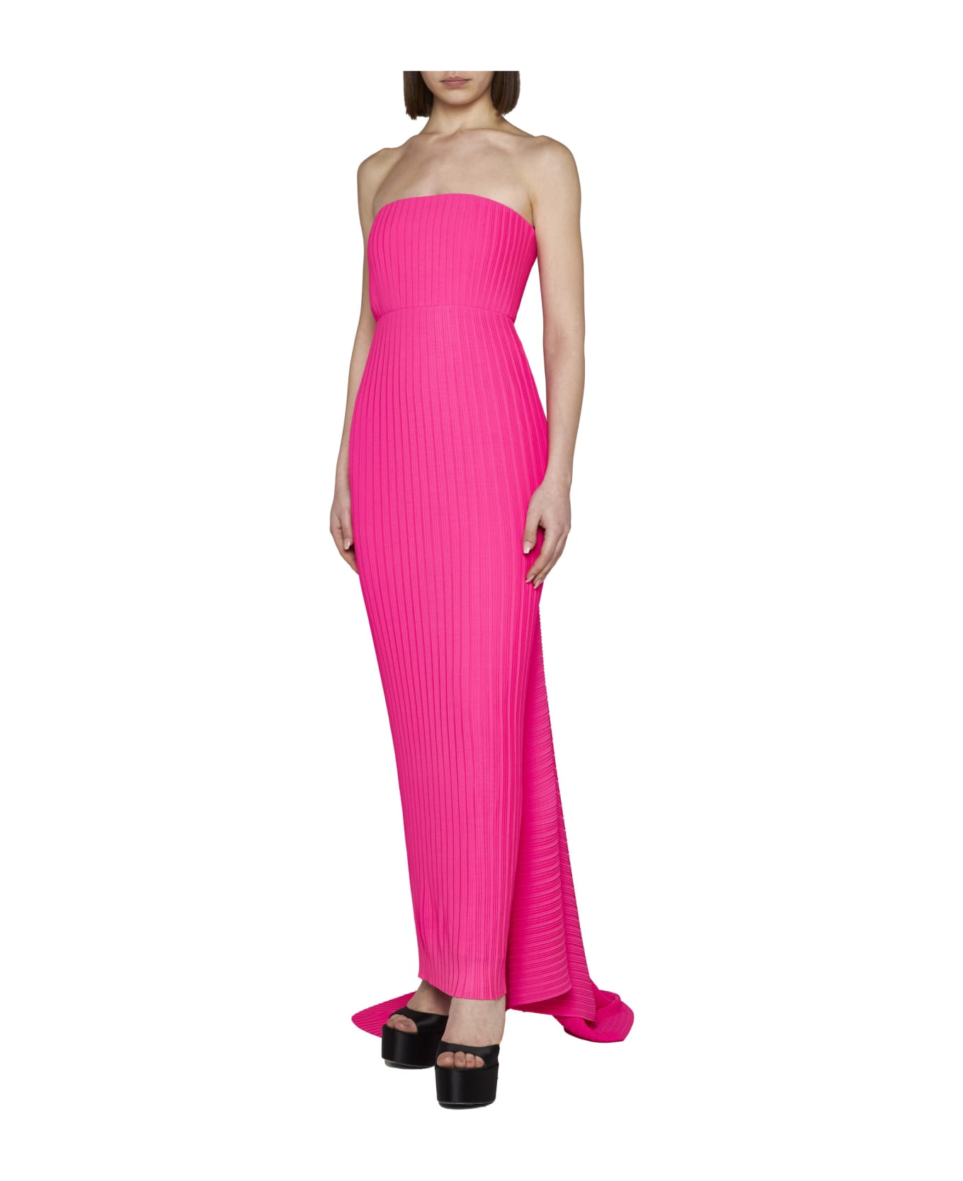 Solace London Pink Harlee Pleated Strapless Maxi Dress In Polyester Woman - Hot pink