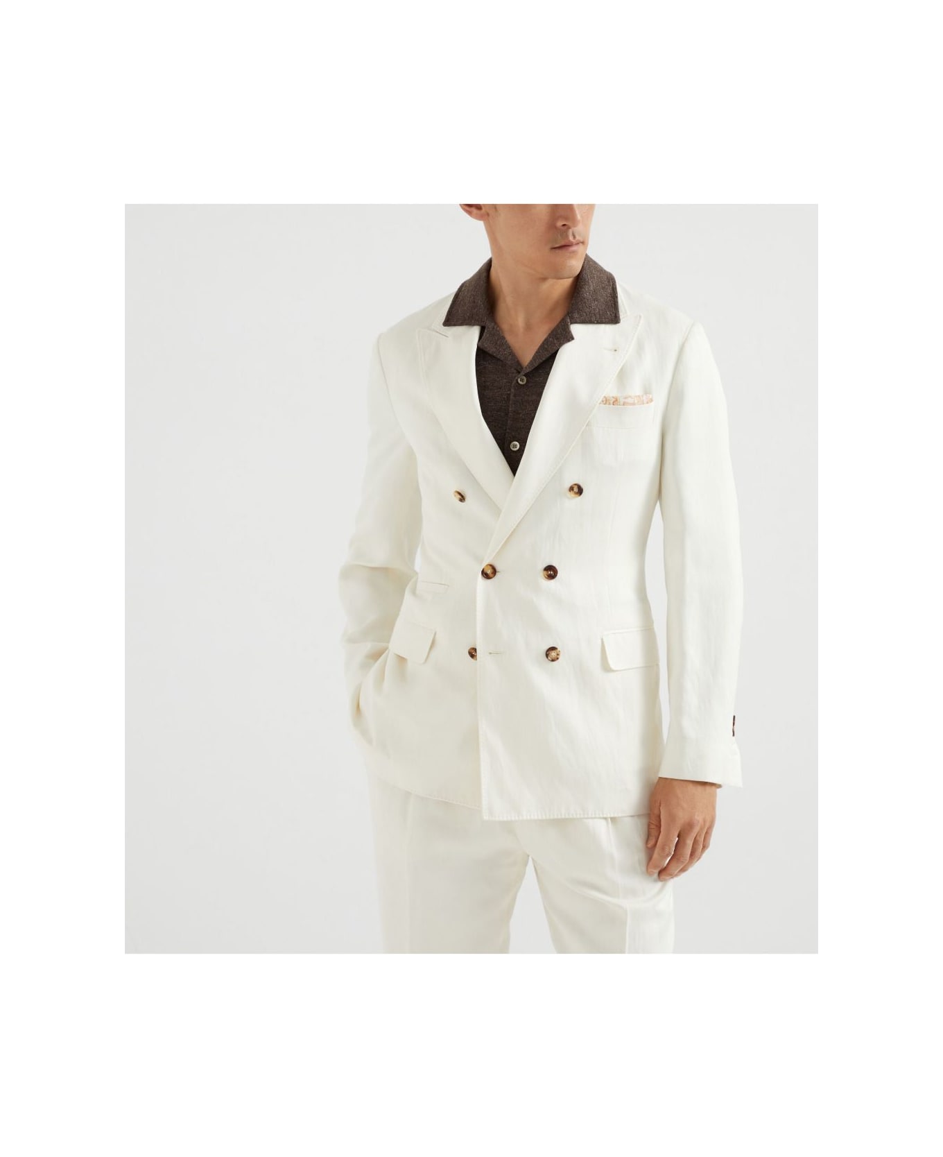 Brunello Cucinelli Linen Blend Double-breasted Jacket - White