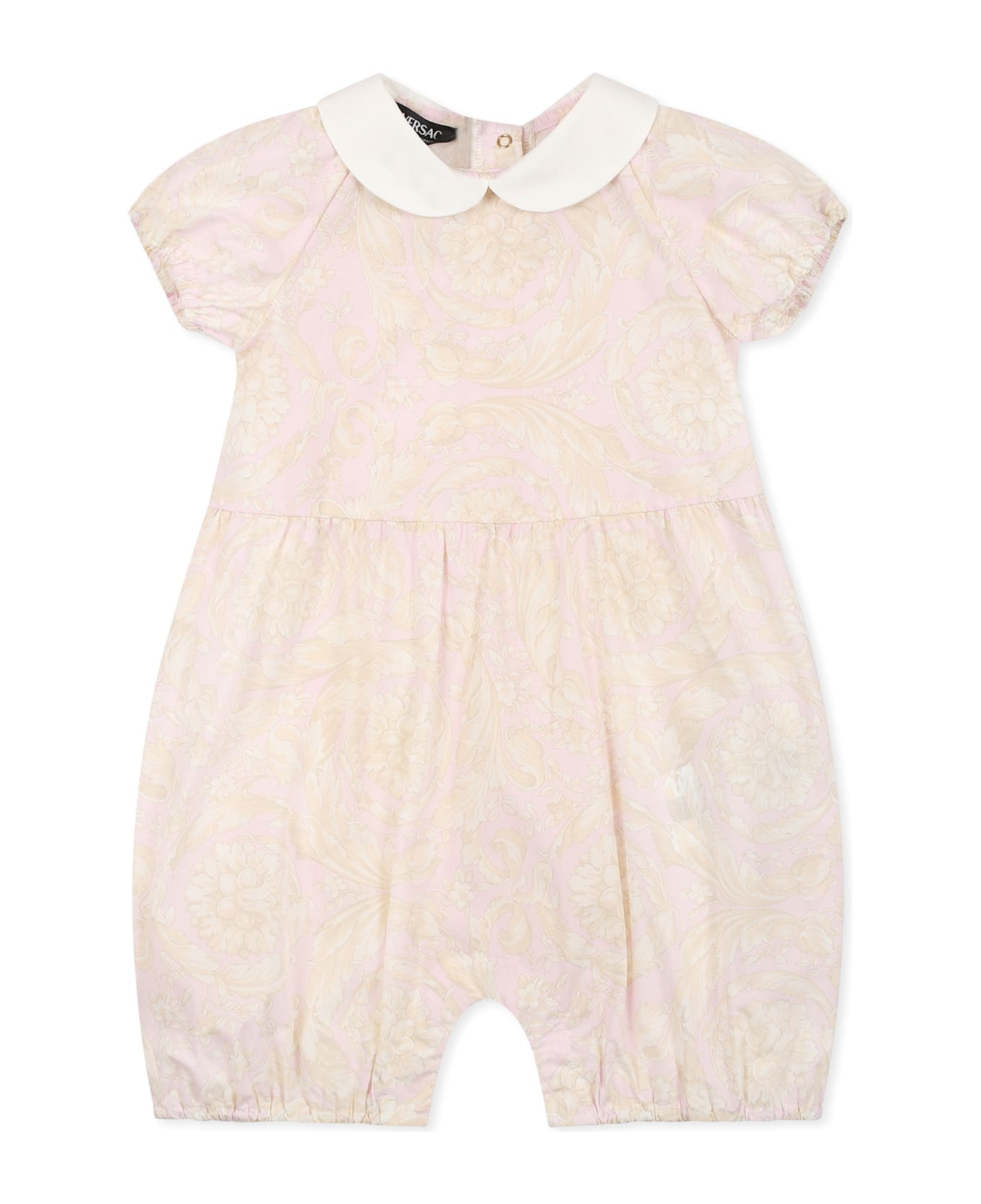 Versace Pink Romper Or Baby Girl With Barocco Print - Pink