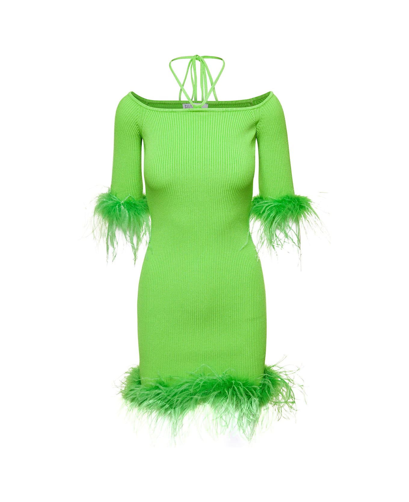 Giuseppe di Morabito Green Boat Neck Dress With Feather Detail In Viscose Woman - Green ワンピース＆ドレス