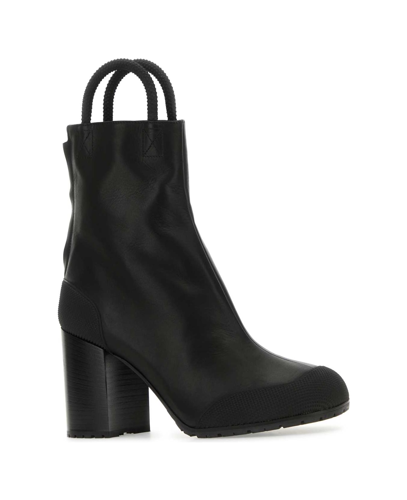 Random Identities Black Leather Ankle Boots - BLACK