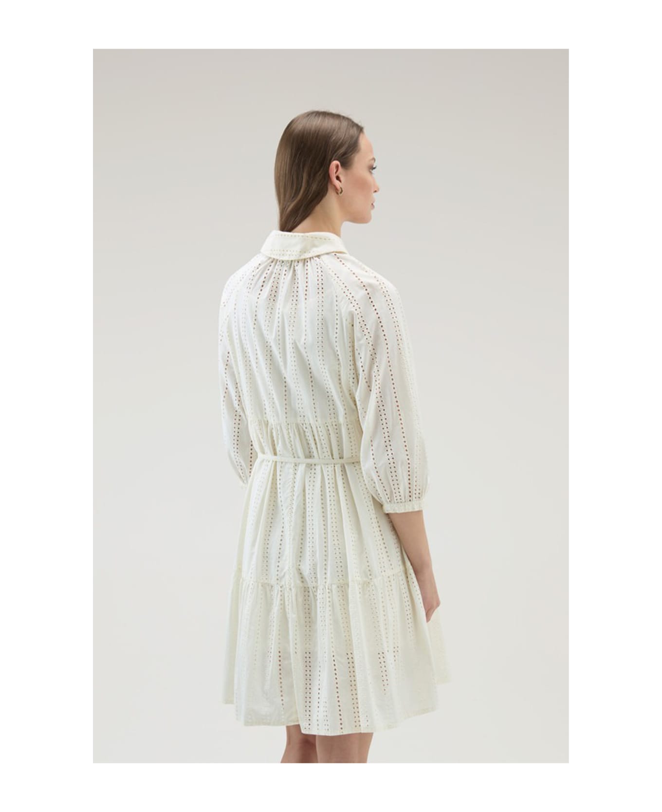 Woolrich White Sangallo Long-sleeved Dress - PLASTER WHITE ワンピース＆ドレス