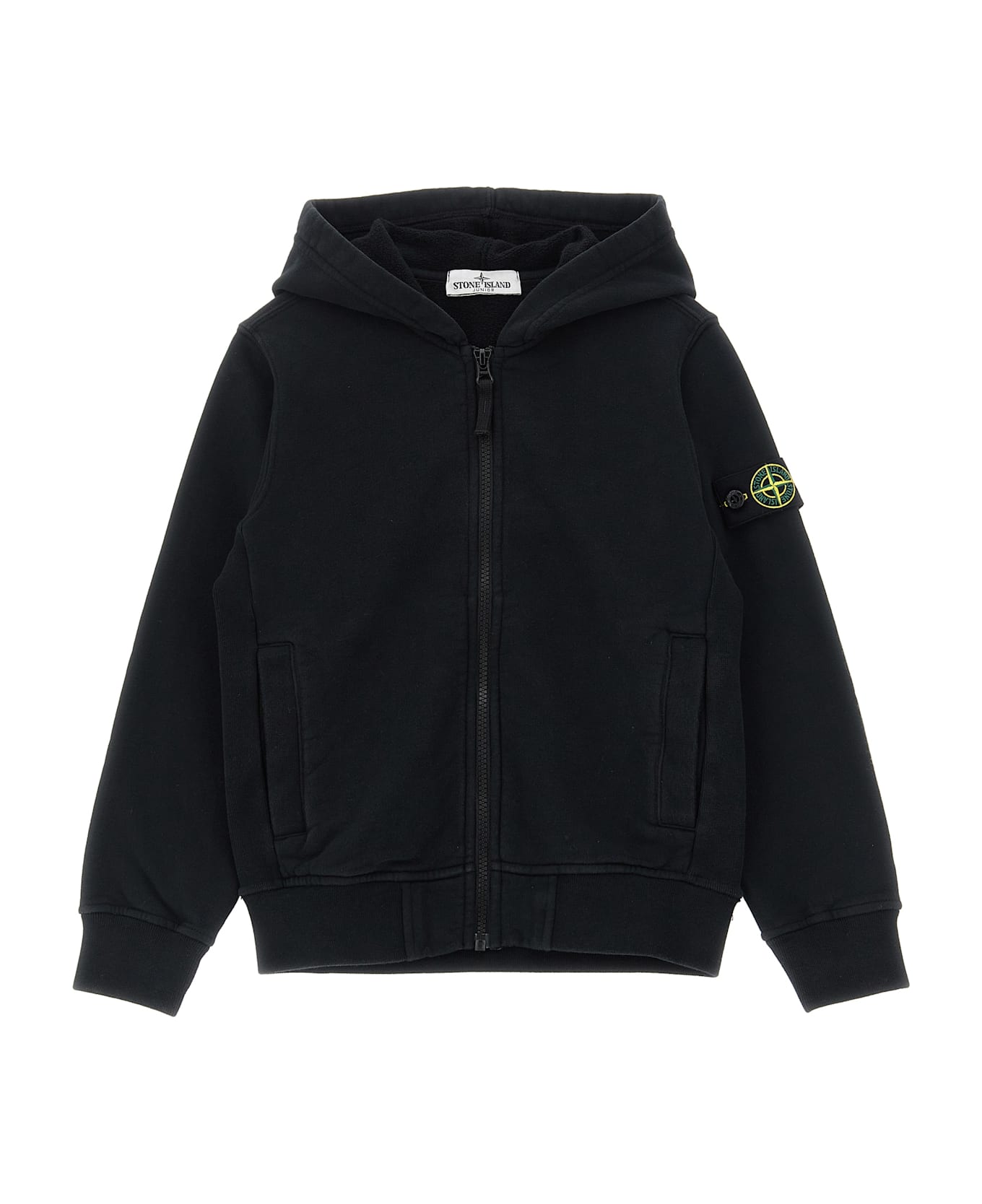 Stone Island Junior Logo Badge Hoodie - Black  