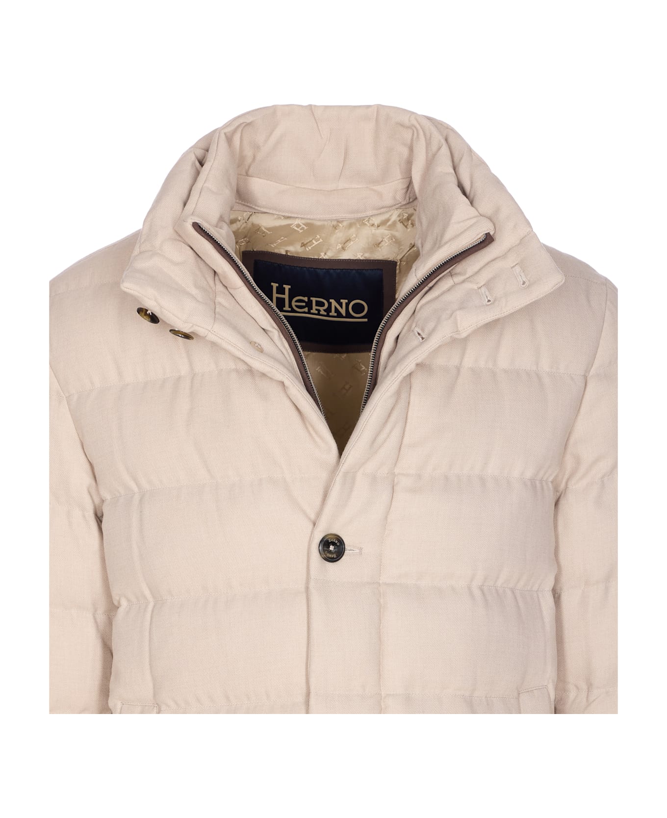 Herno Single Breasted Down Jacket - Beige