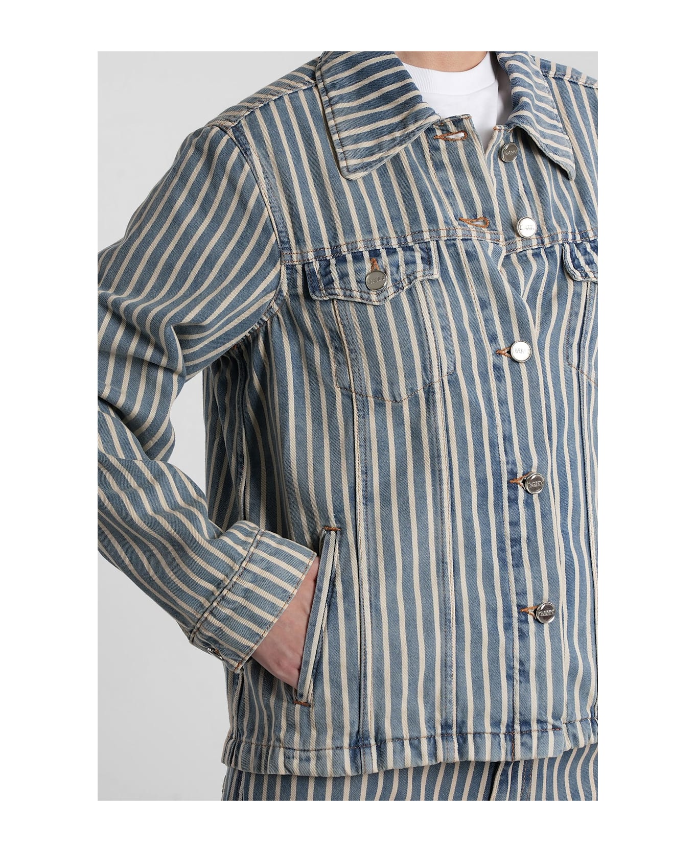 Ganni Denim Jackets In Blue Cotton - blue