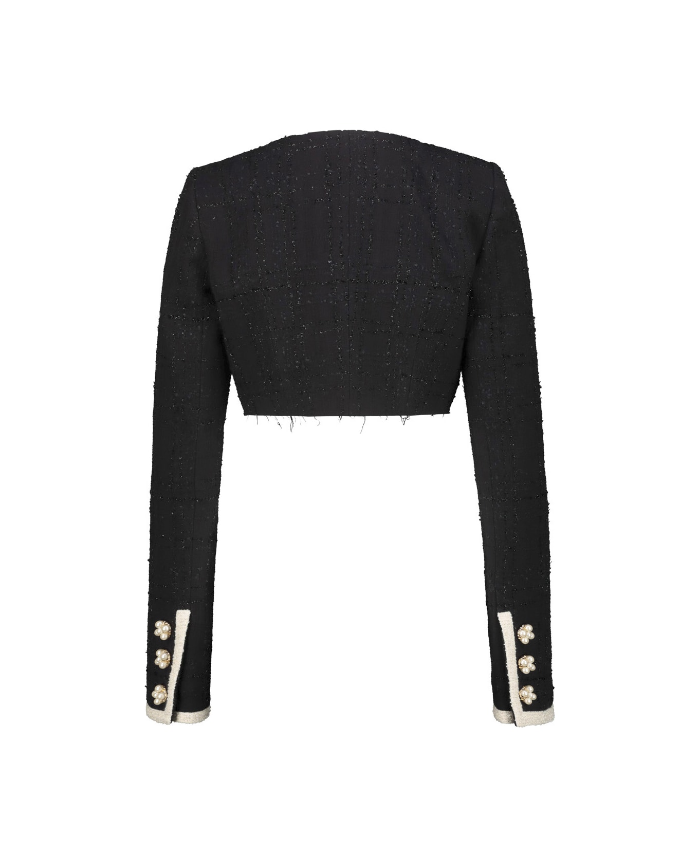 VETEMENTS Cropped Deconstructed Tweed Jacket - Black