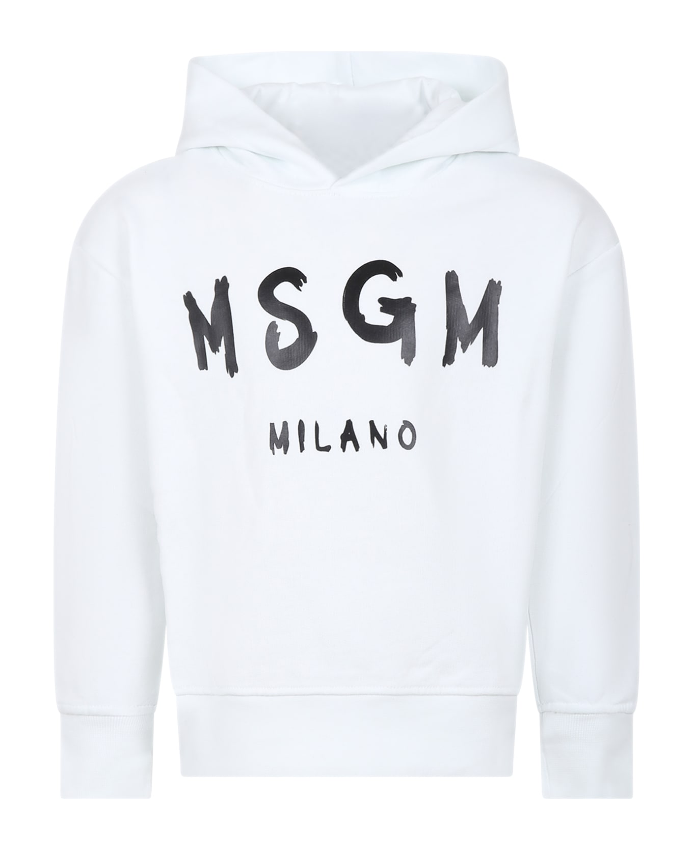 MSGM White Sweatshirt For Kids With Logo - White ニットウェア＆スウェットシャツ