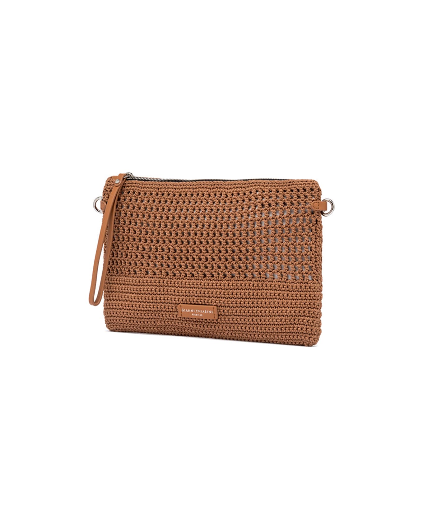 Gianni Chiarini Victoria Leather Clutch Bag In Crochet Fabric - COPPER