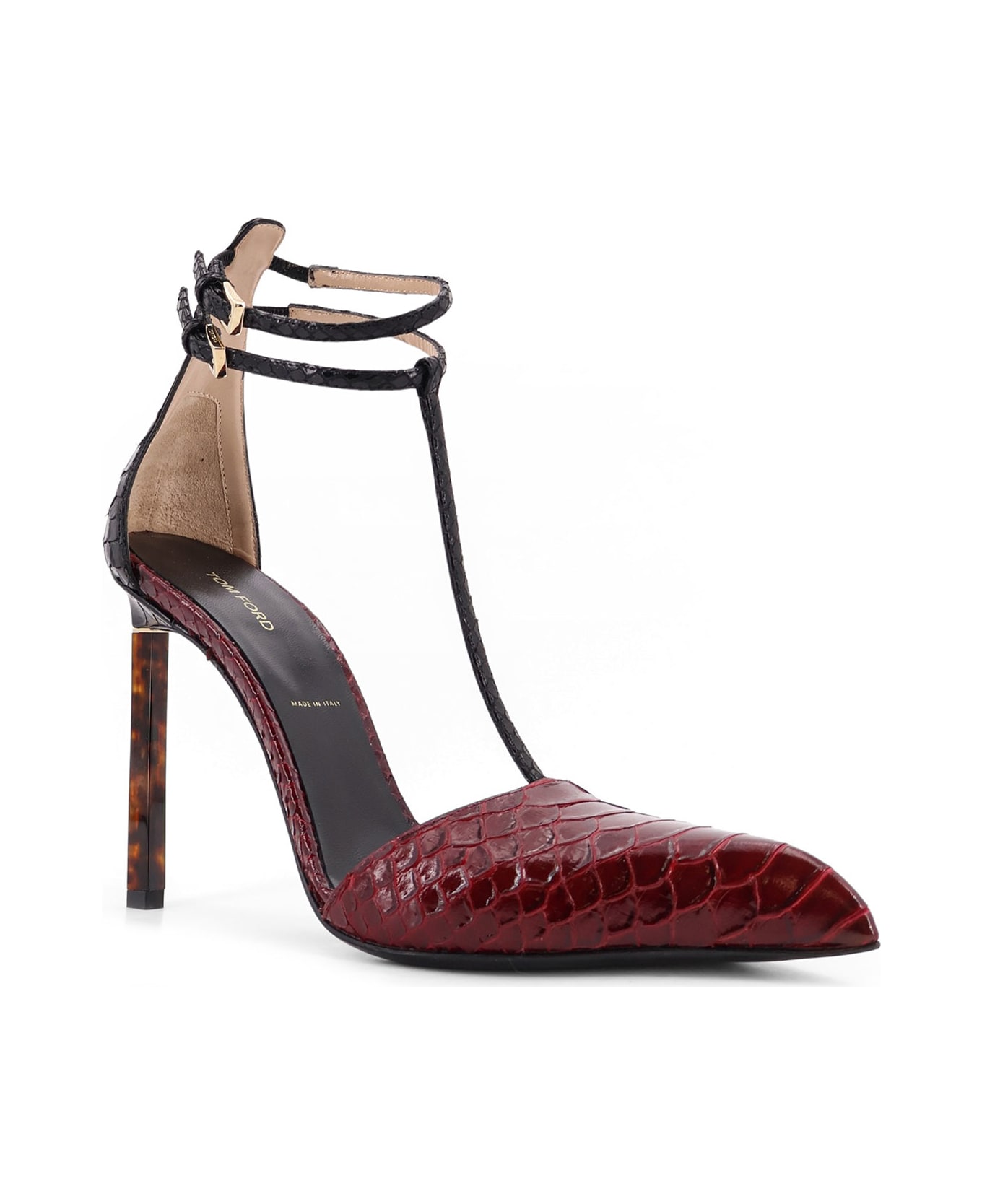 Tom Ford Python-effect Leather Pumps - RUBY RED/BLACK