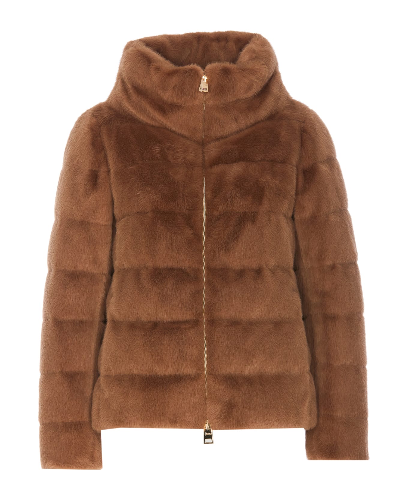 Herno Fur Effect Cape Jacket - Brown