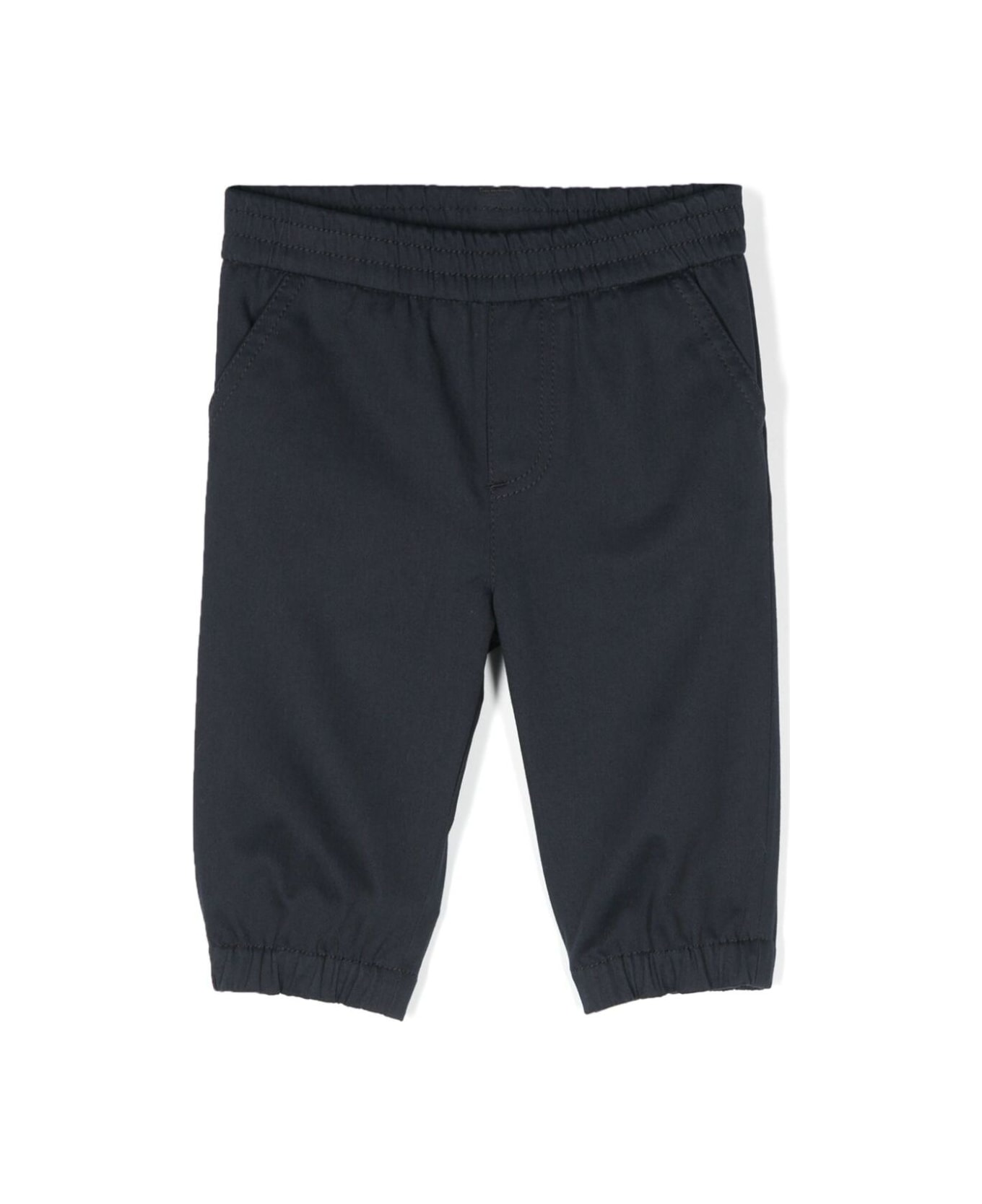 Moncler Blue Pants With Logo Patch On The Back In Cotton Baby - Blu