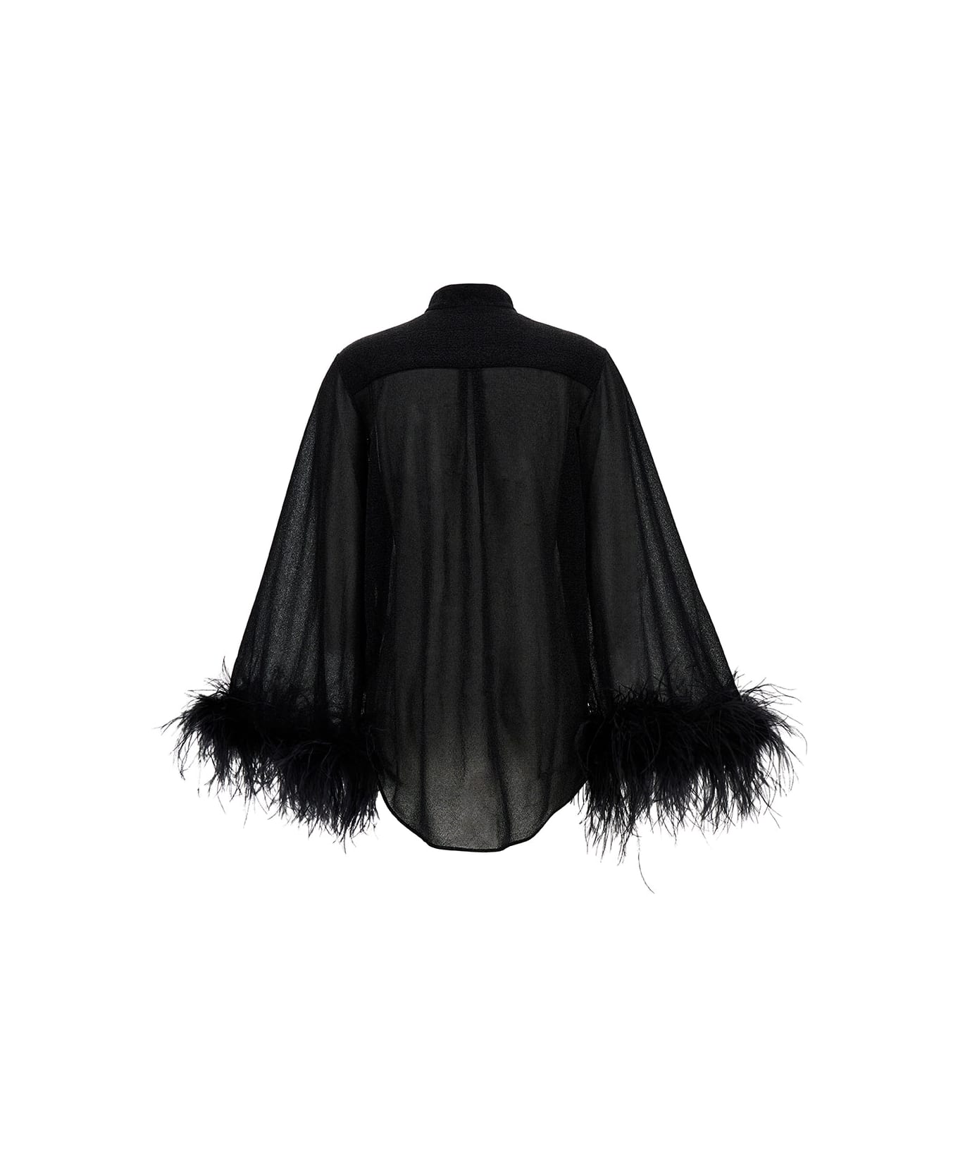Oseree 'lumi ' Black Relaxed Shirt With Tonal Feathers In Polyamide Blend Woman - Black