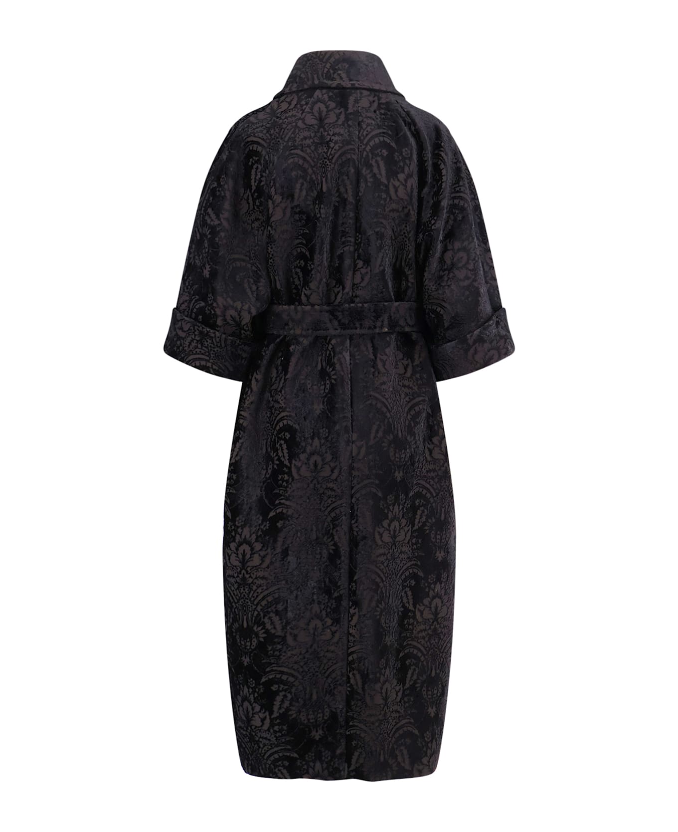 Max Mara Edolo Oversize Velvet Coat With Damask Motif - Black