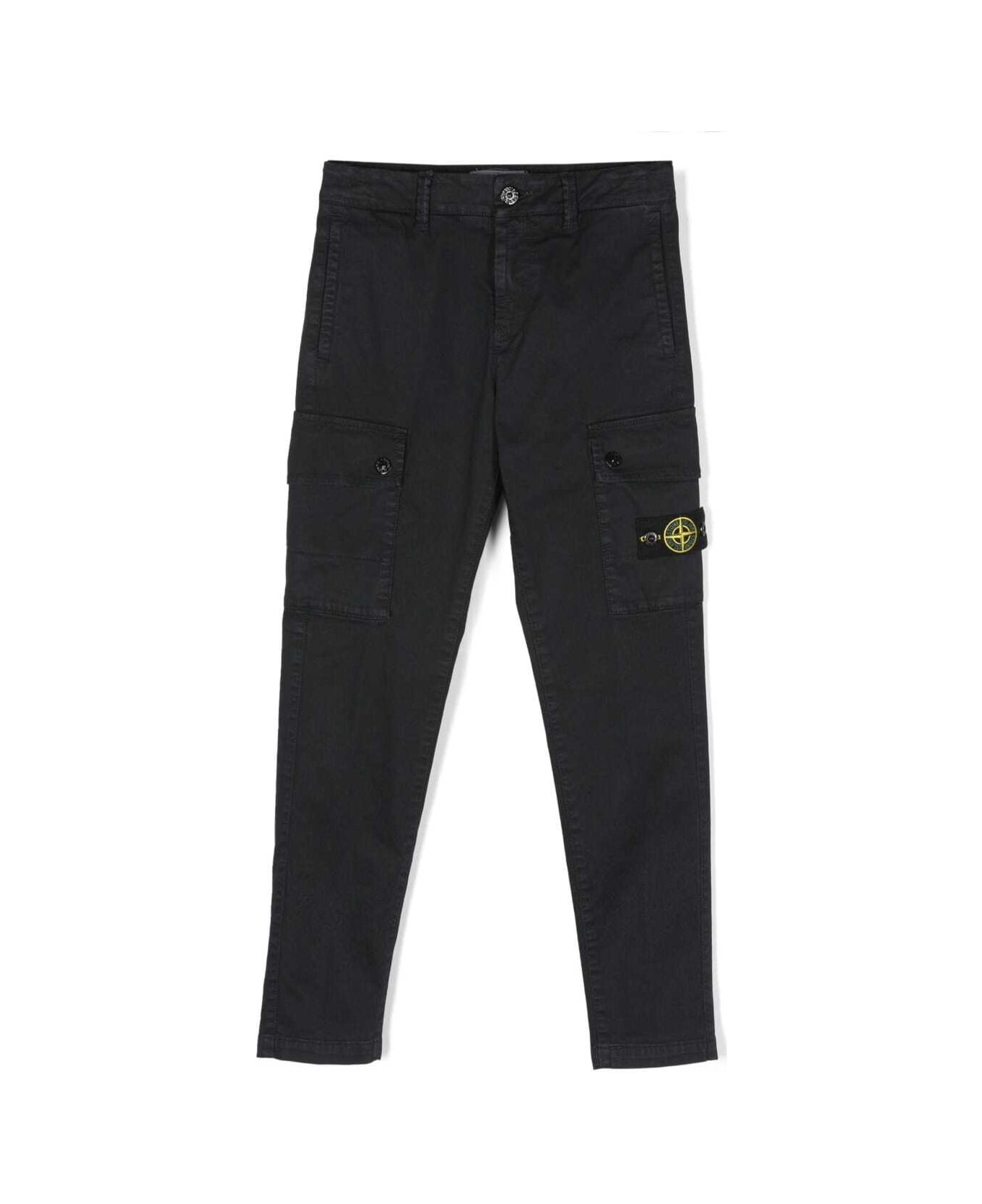 Stone Island Junior Blue Pants With Patch Pockets And Patch Logo In Stretch Cotton Boy - Blu ボトムス
