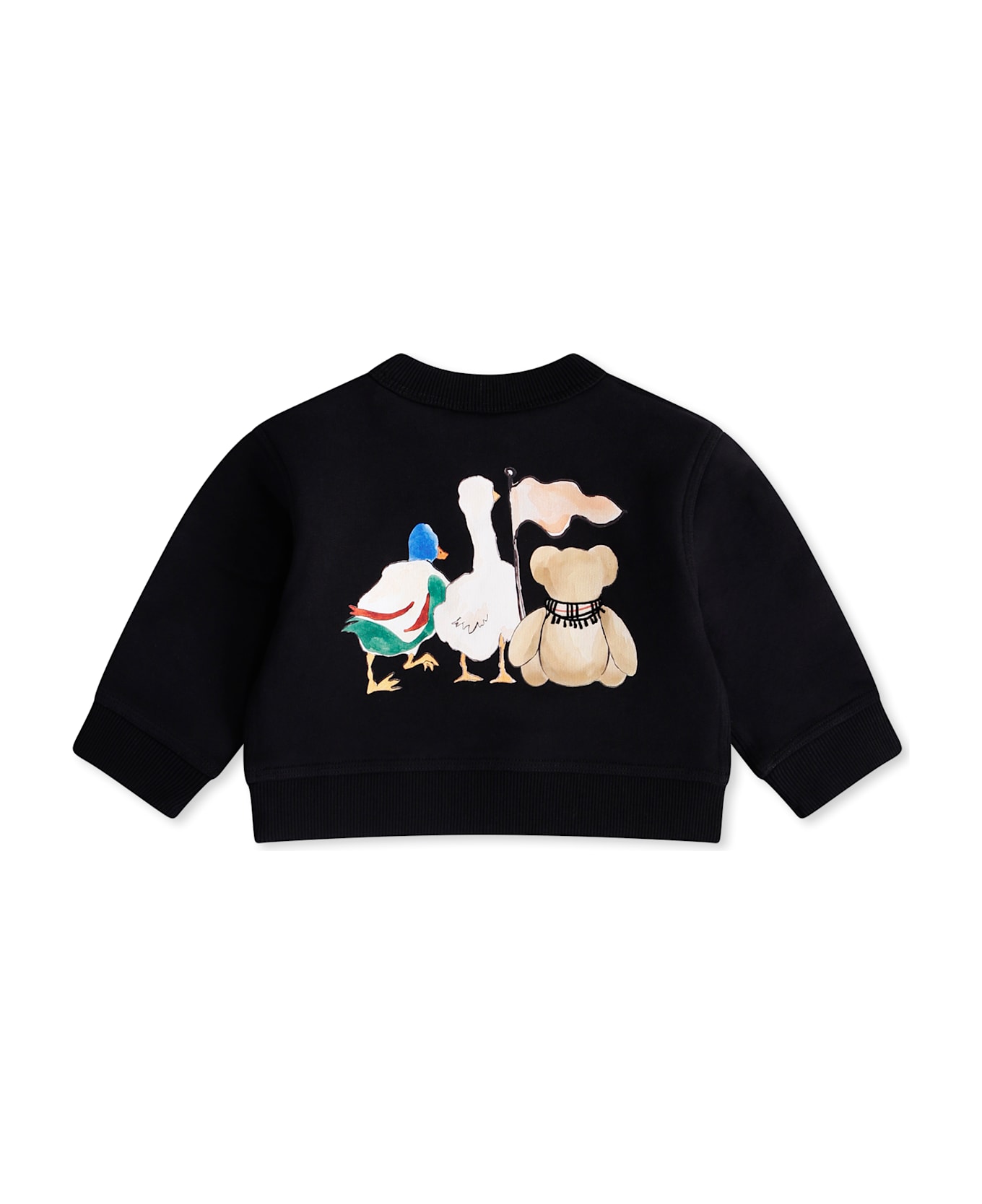 Burberry Black Sweatshirt For Baby Girl With Teddy Bear - Black