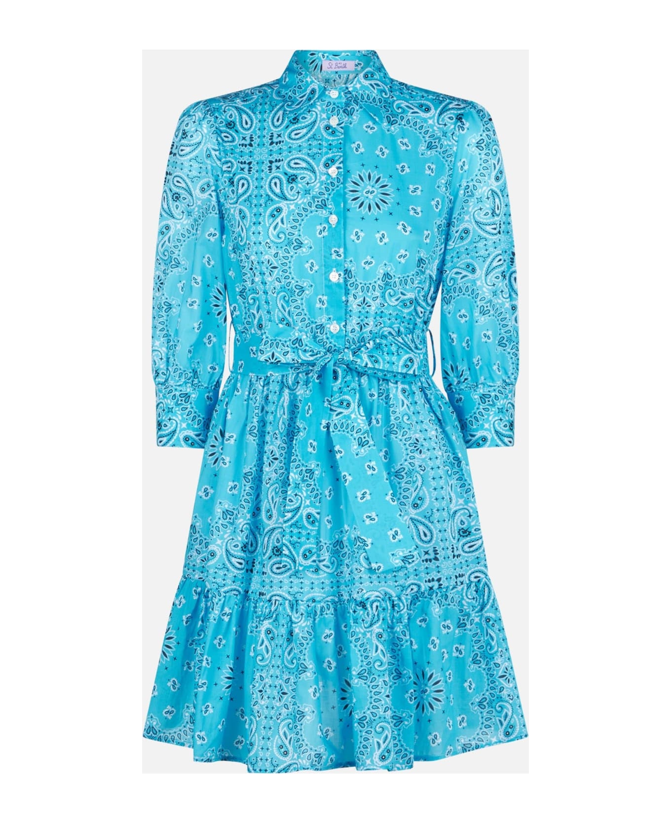 MC2 Saint Barth Bandanna Print Cotton Short Dress Daisy With Embroideries - SKY ワンピース＆ドレス