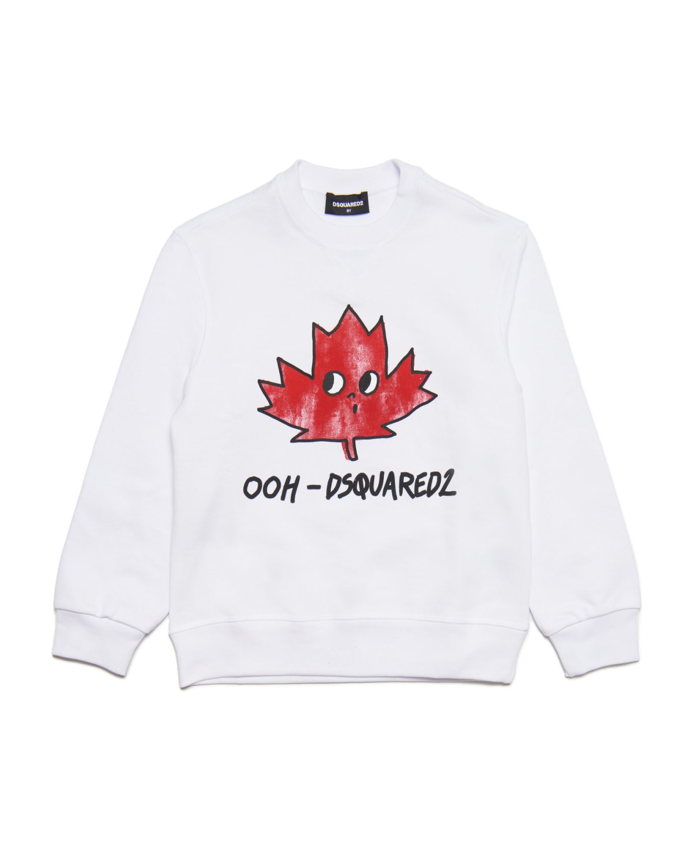 Dsquared2 D2s695u Relax Sweat-shirt Dsquared White Cotton Sweatshirt With Maple Leaf - White