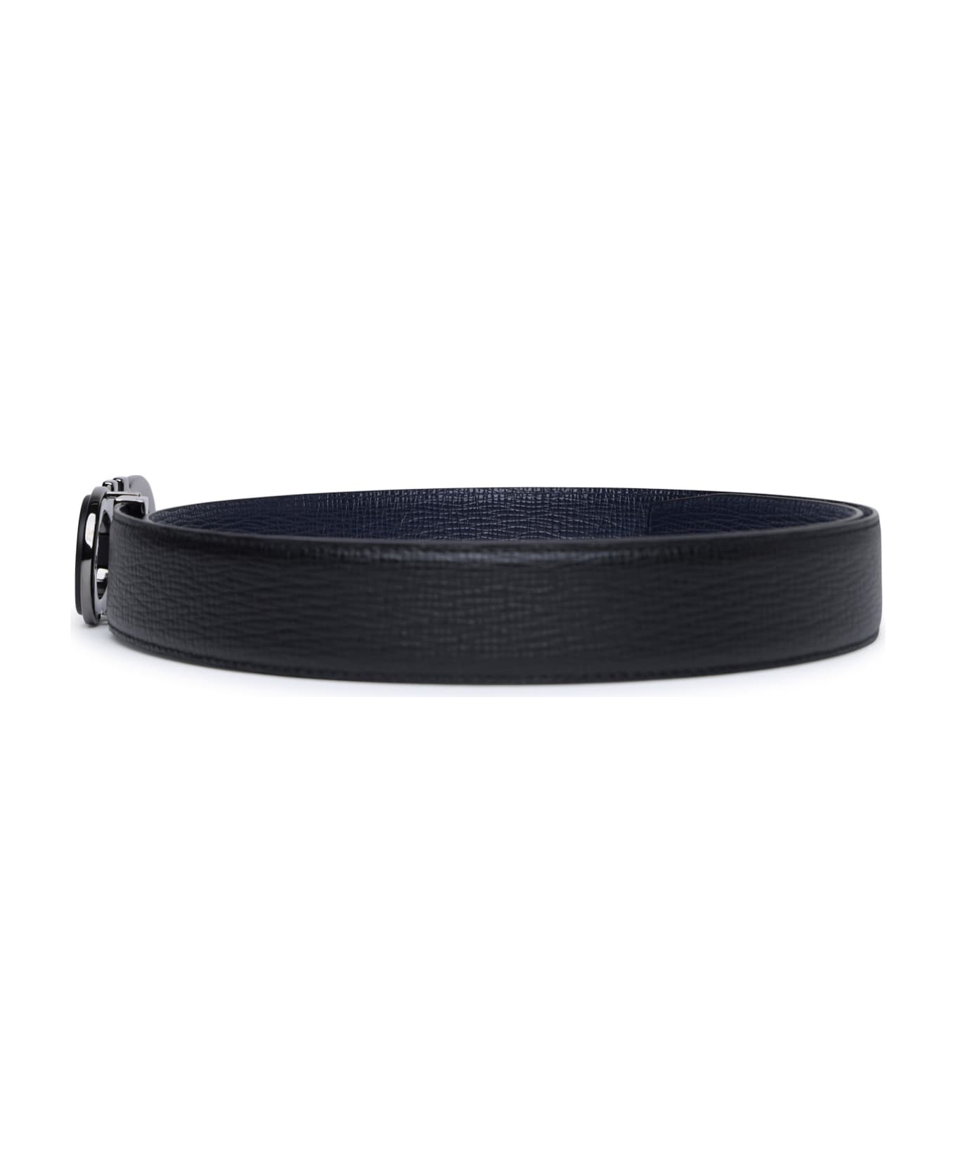 Ferragamo 'gancini' Black And Blue Calf Leather Reversible Belt - Blue