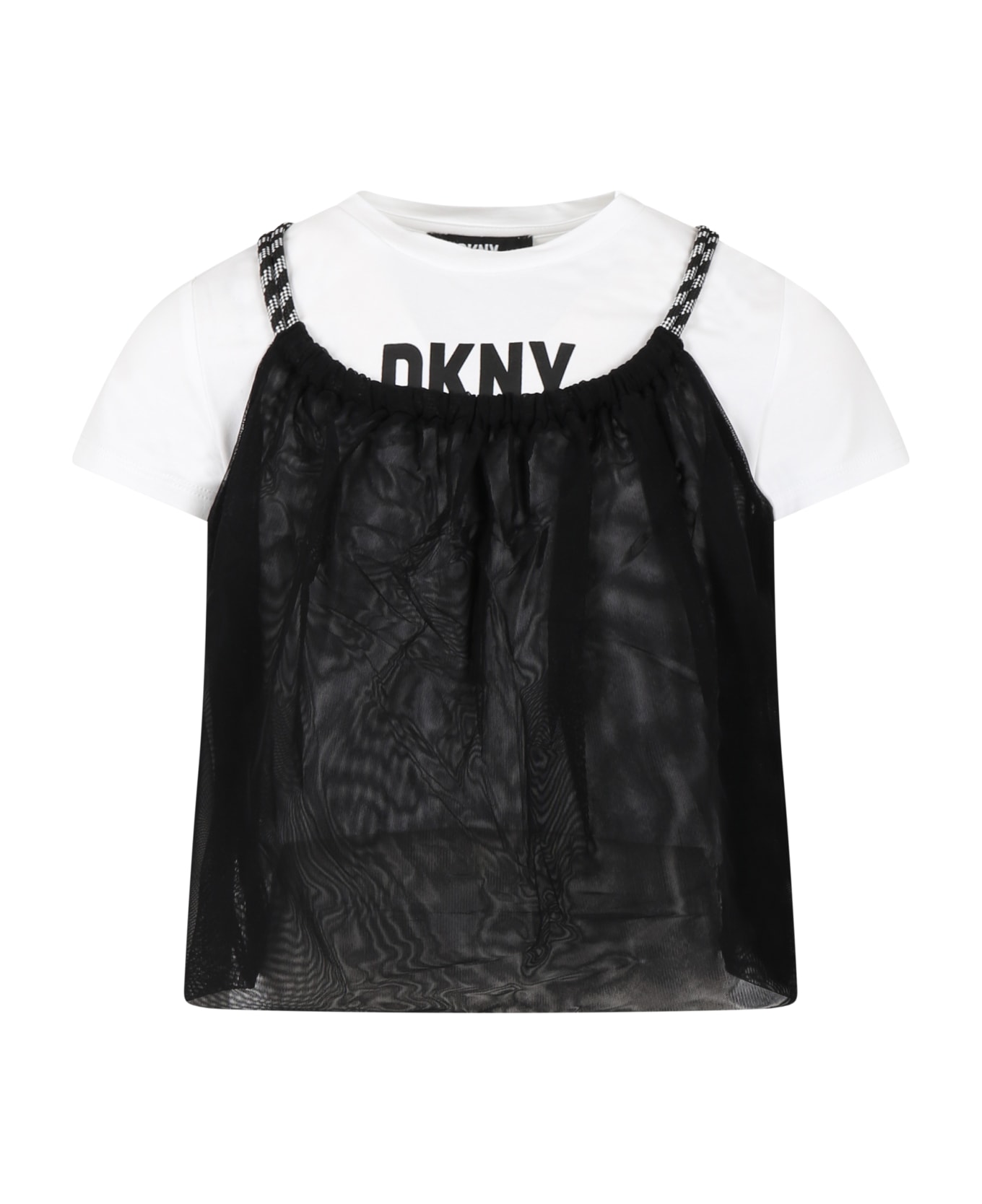 DKNY Multicolor Outfit For Girl With Logo - B Nero Tシャツ＆ポロシャツ
