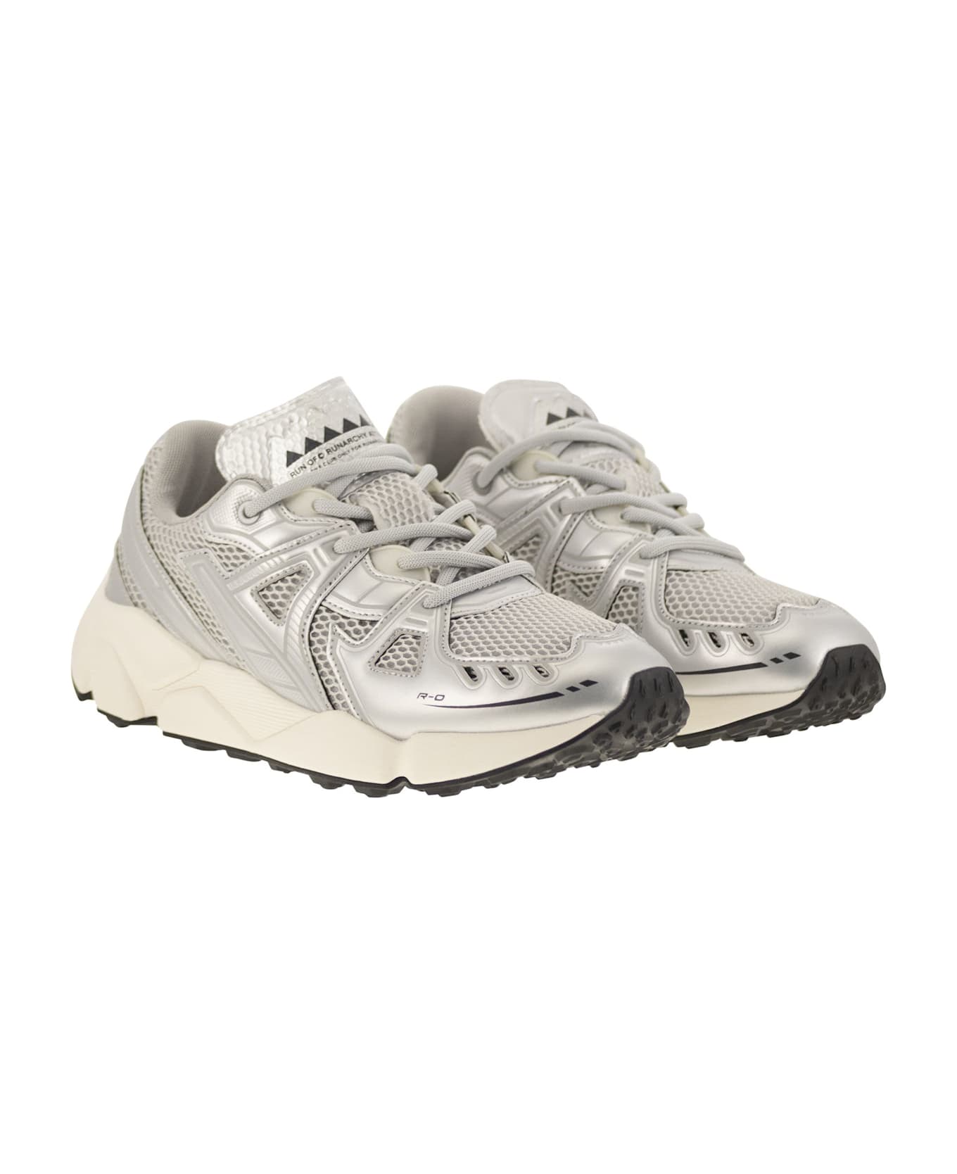 RUN OF Leather And Fabric Trainers - Silver