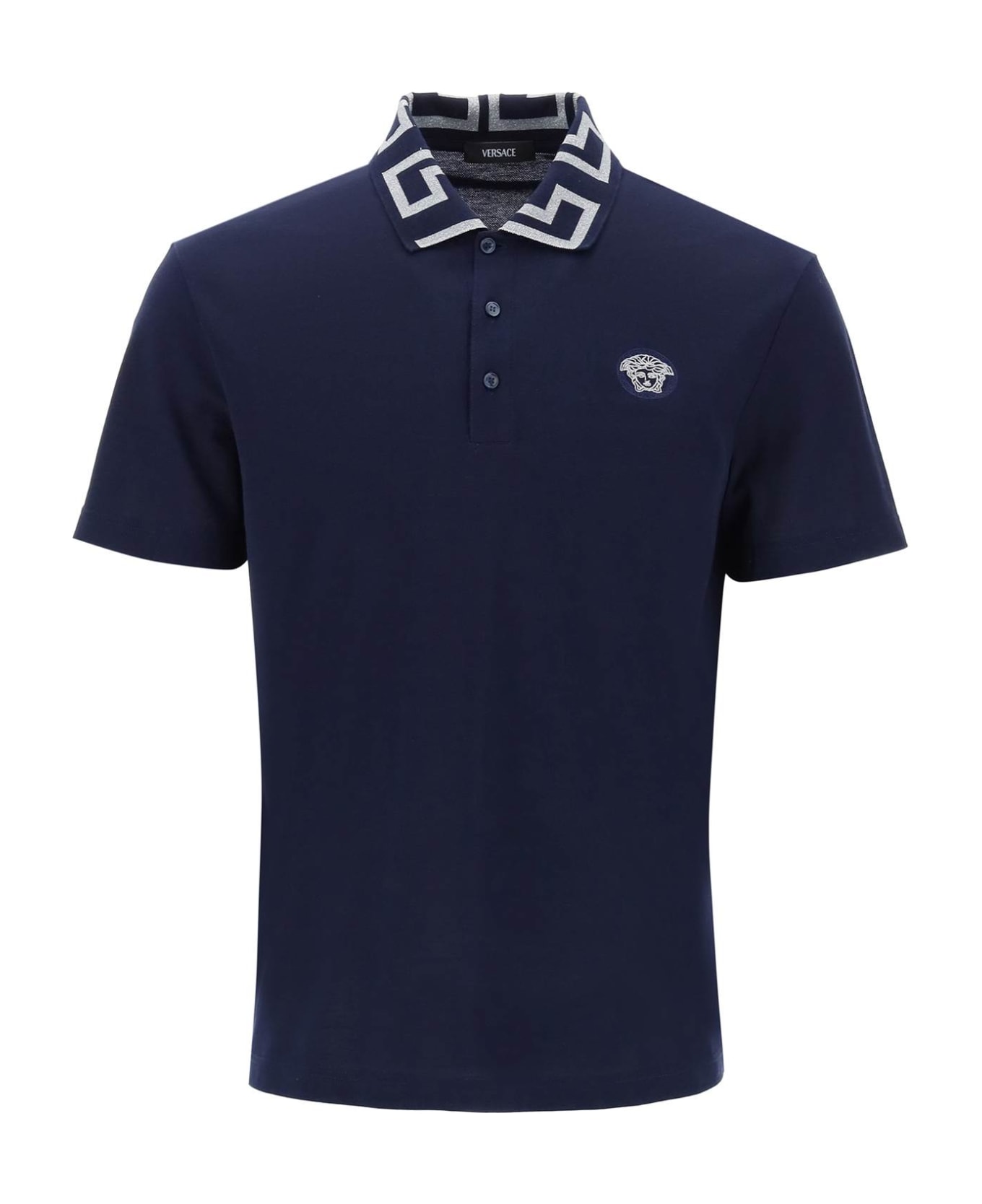 Versace Polo Shirt In Blue Cotton - Navy blue