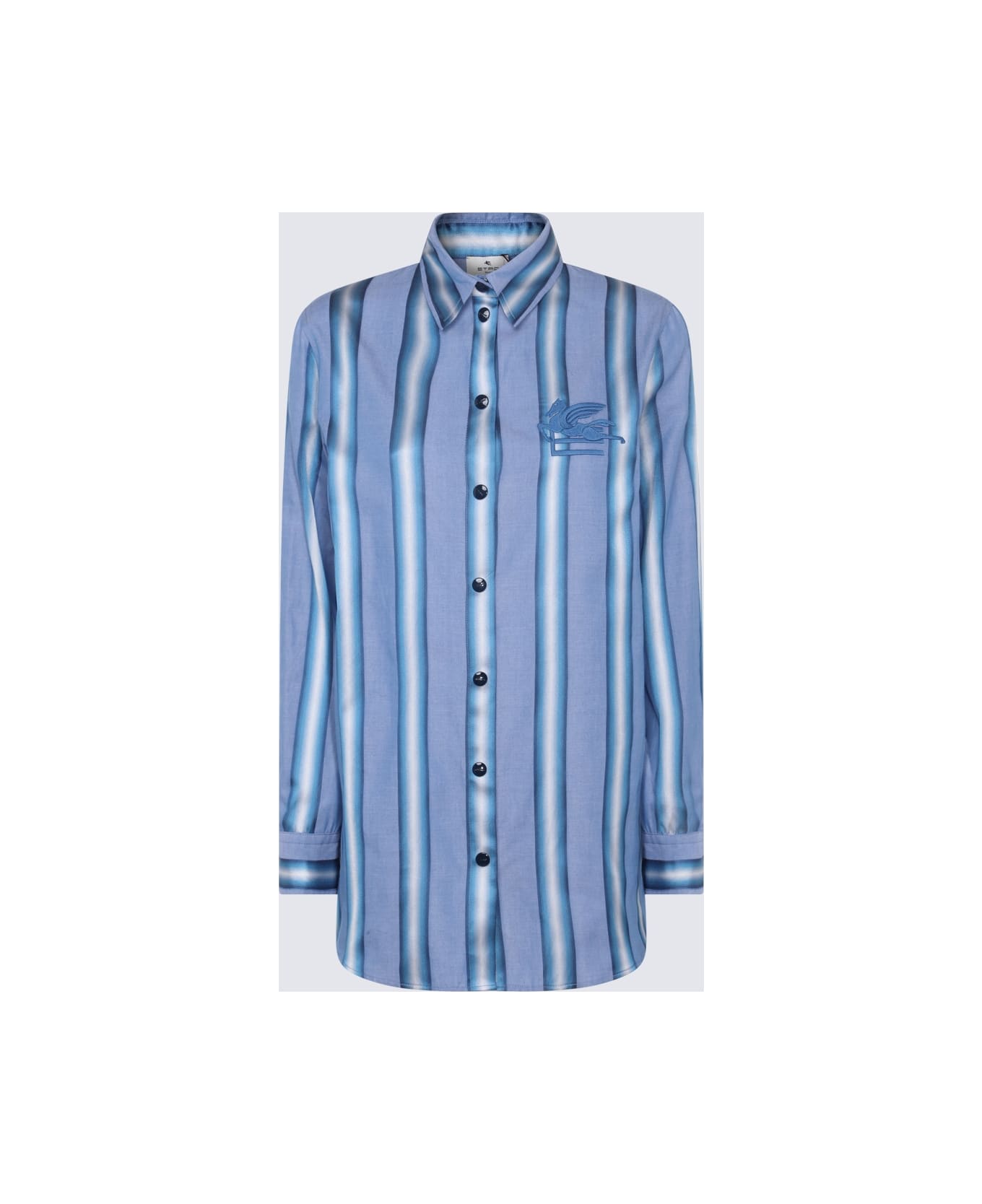 Etro Blue And White Cotton-silk Blend Shirt - Blue