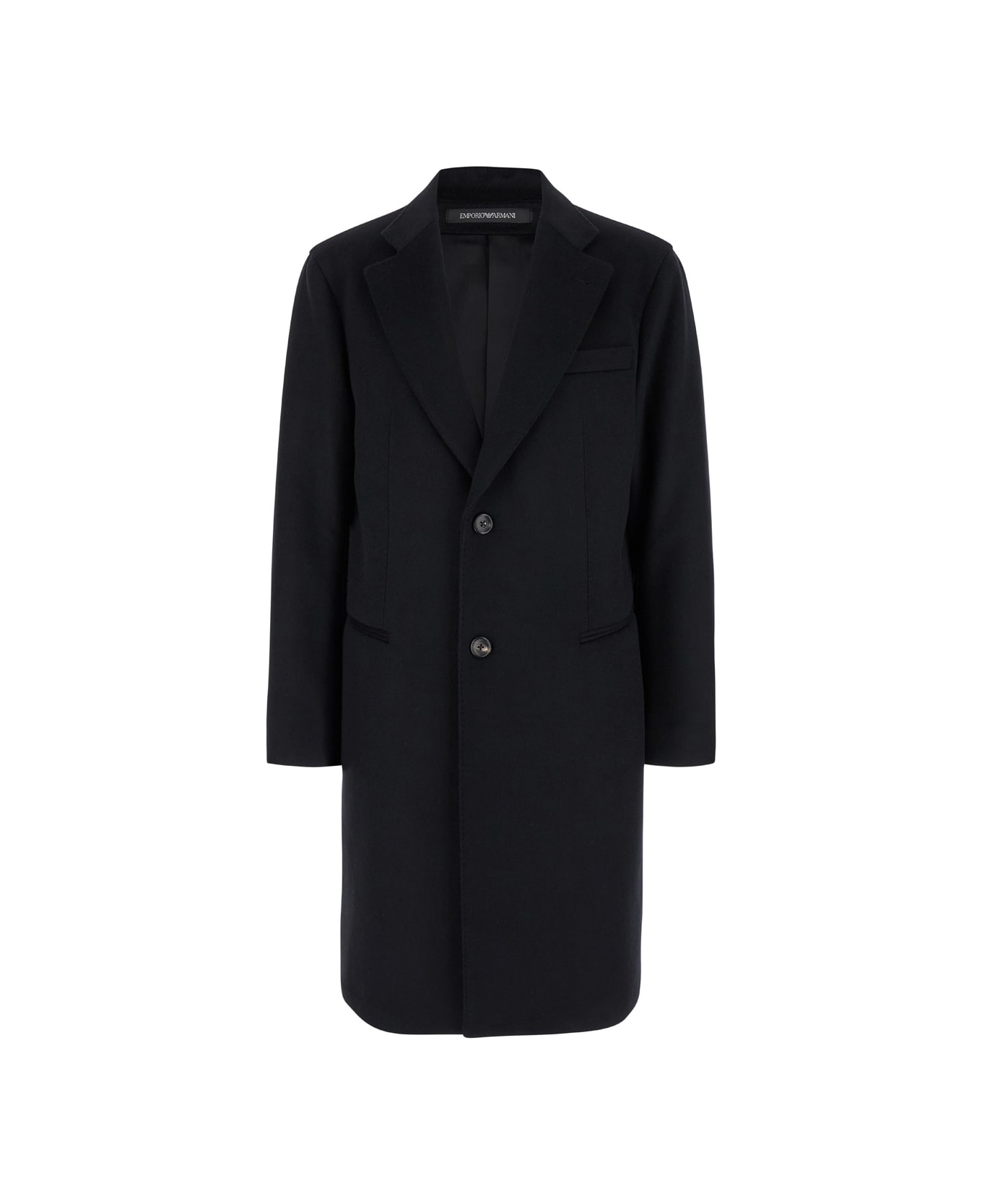 Emporio Armani Single-breasted Coat With Notched Revers - Black