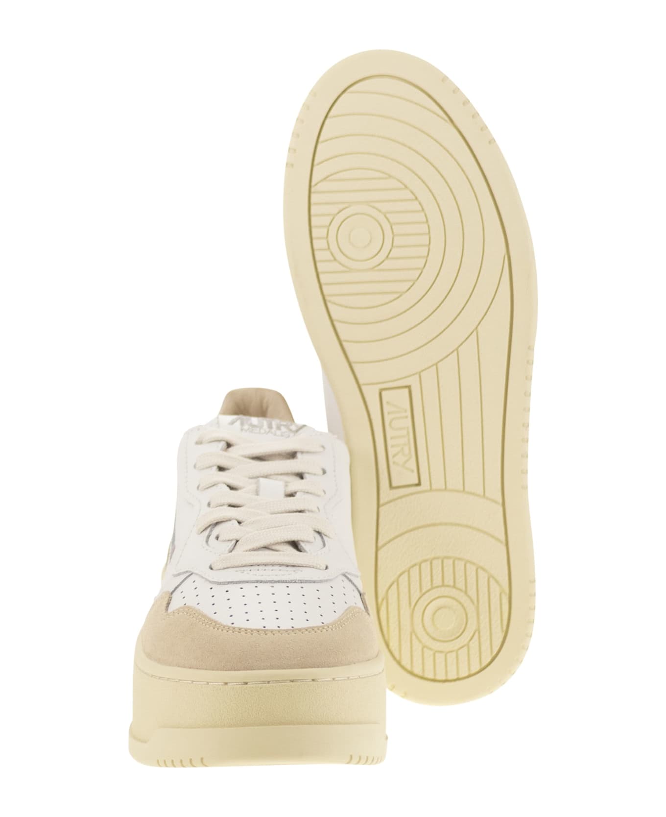 Autry Medalist Platform - Leather And Suede Trainers - White/beige