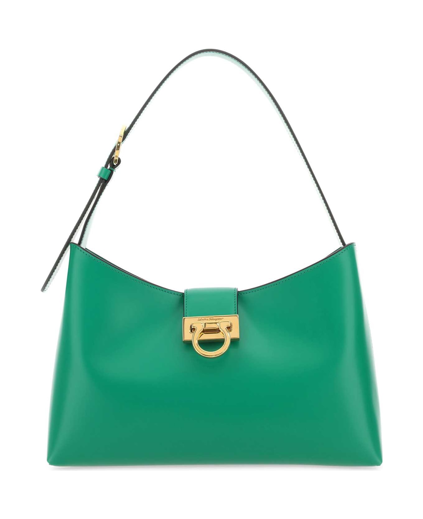 Ferragamo Emerald Green Leather Trifolio Shoulder Bag - SMERALDO