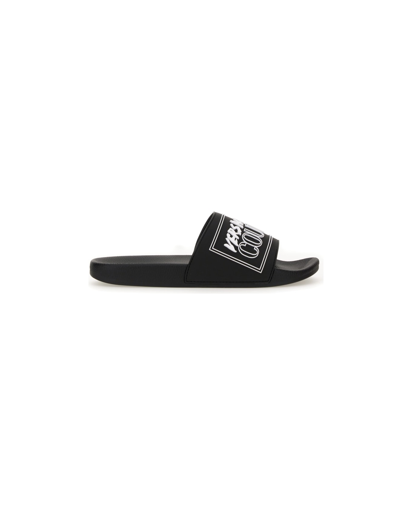 Versace Jeans Couture Slide Sandal With Logo - Black