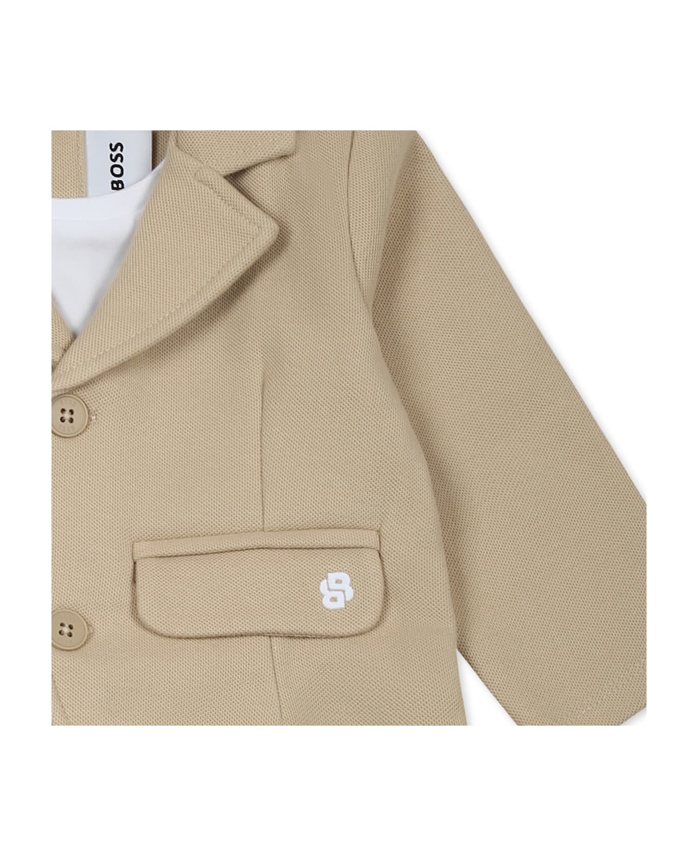 Hugo Boss Beige Romper For Baby Boy With Logo - Beige