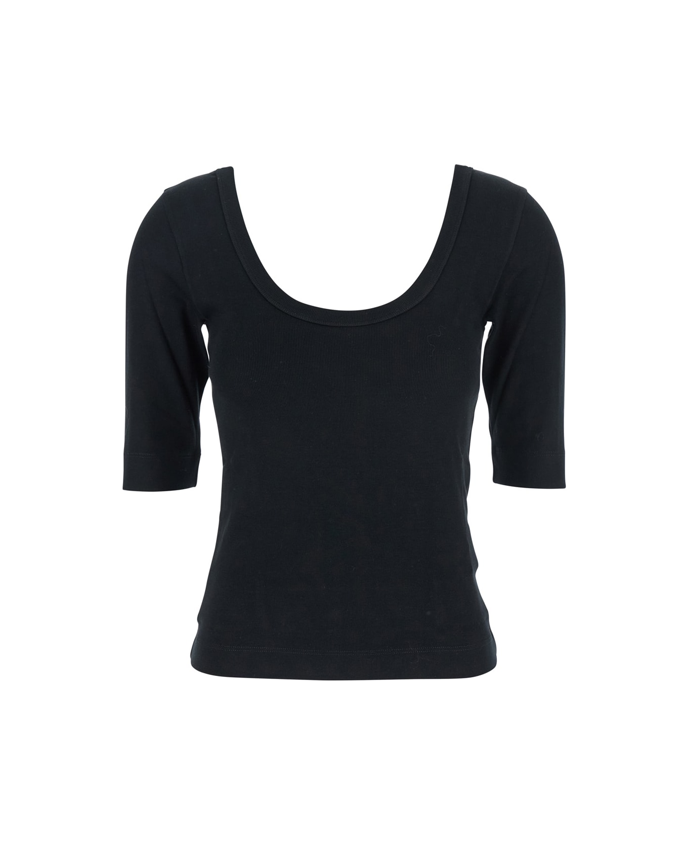 Brunello Cucinelli Black U-neck T-shirt With Back Monil Detail In Cotton Woman - Black
