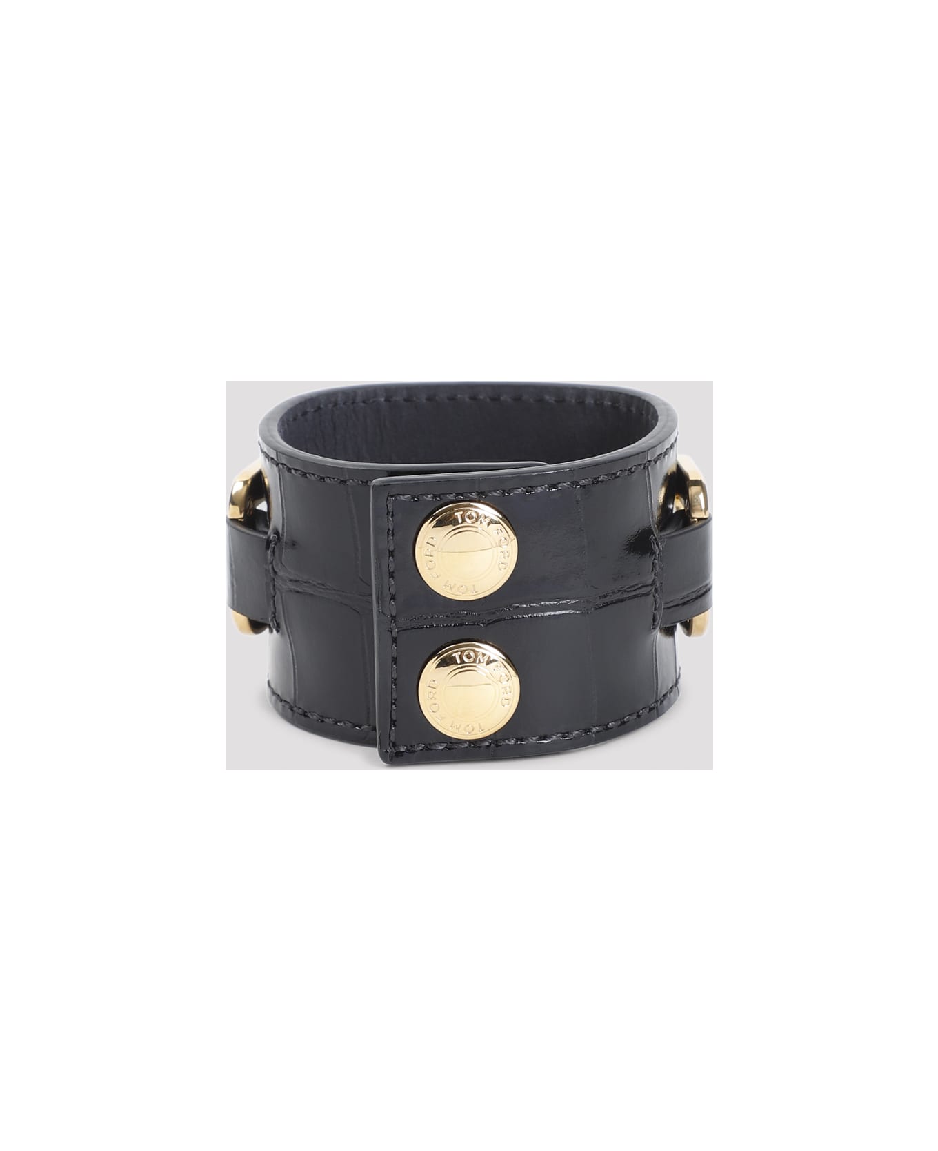 Tom Ford Brass And Printed Croc Cuff Bracelet - Black